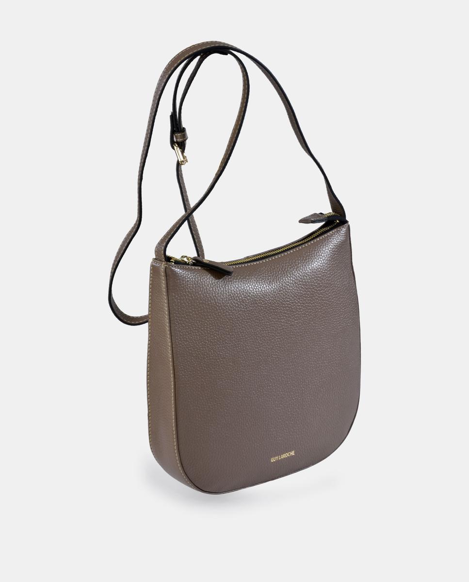 Mala Crossbody em Pele com Bolso Traseiro Castanho Suave-2