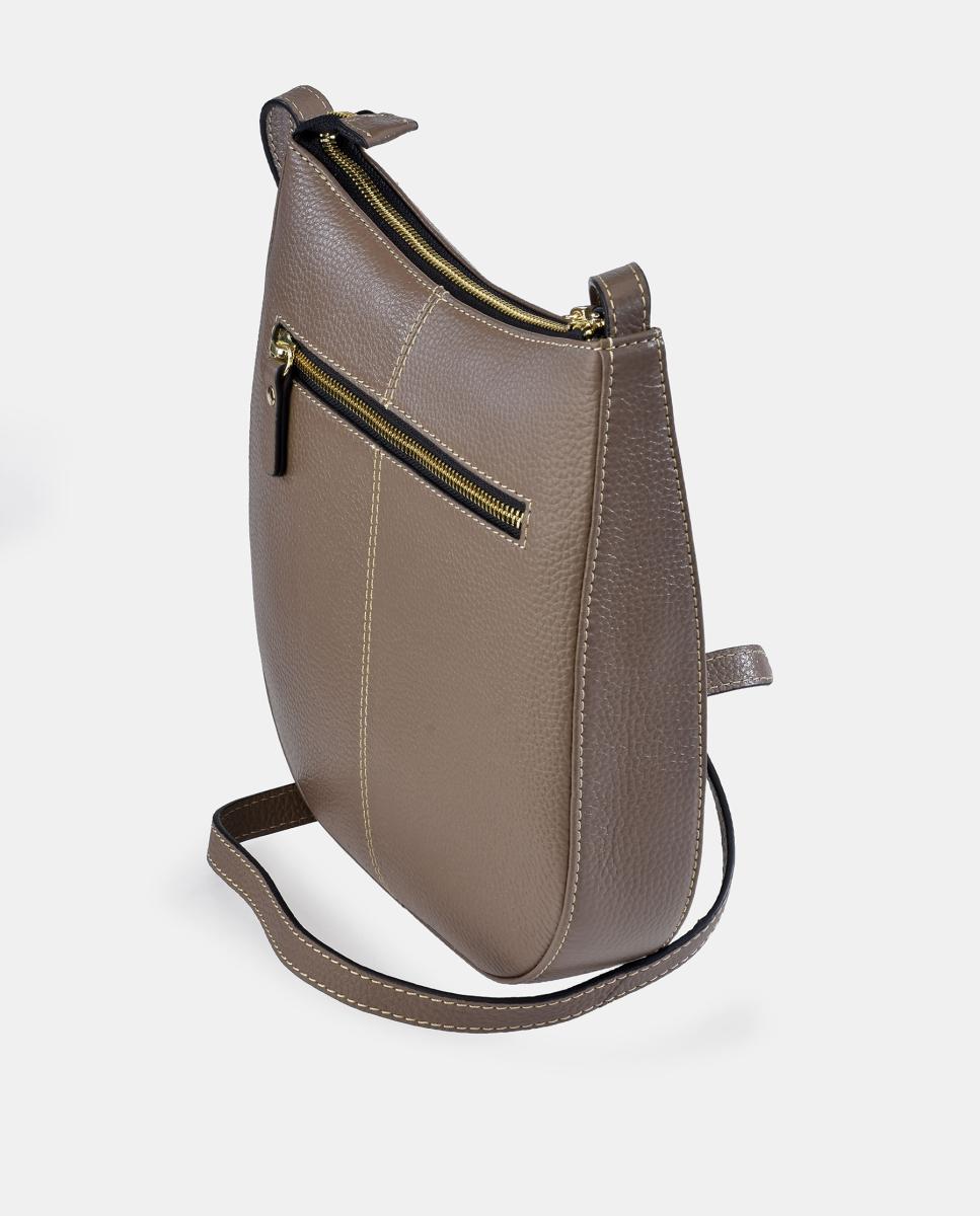 Mala Crossbody em Pele com Bolso Traseiro Castanho Suave-3