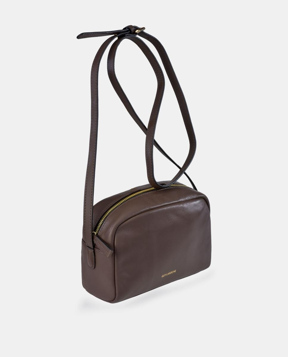 Mala Crossbody em Pele com Fecho de Correr Castanho-chocolate-2
