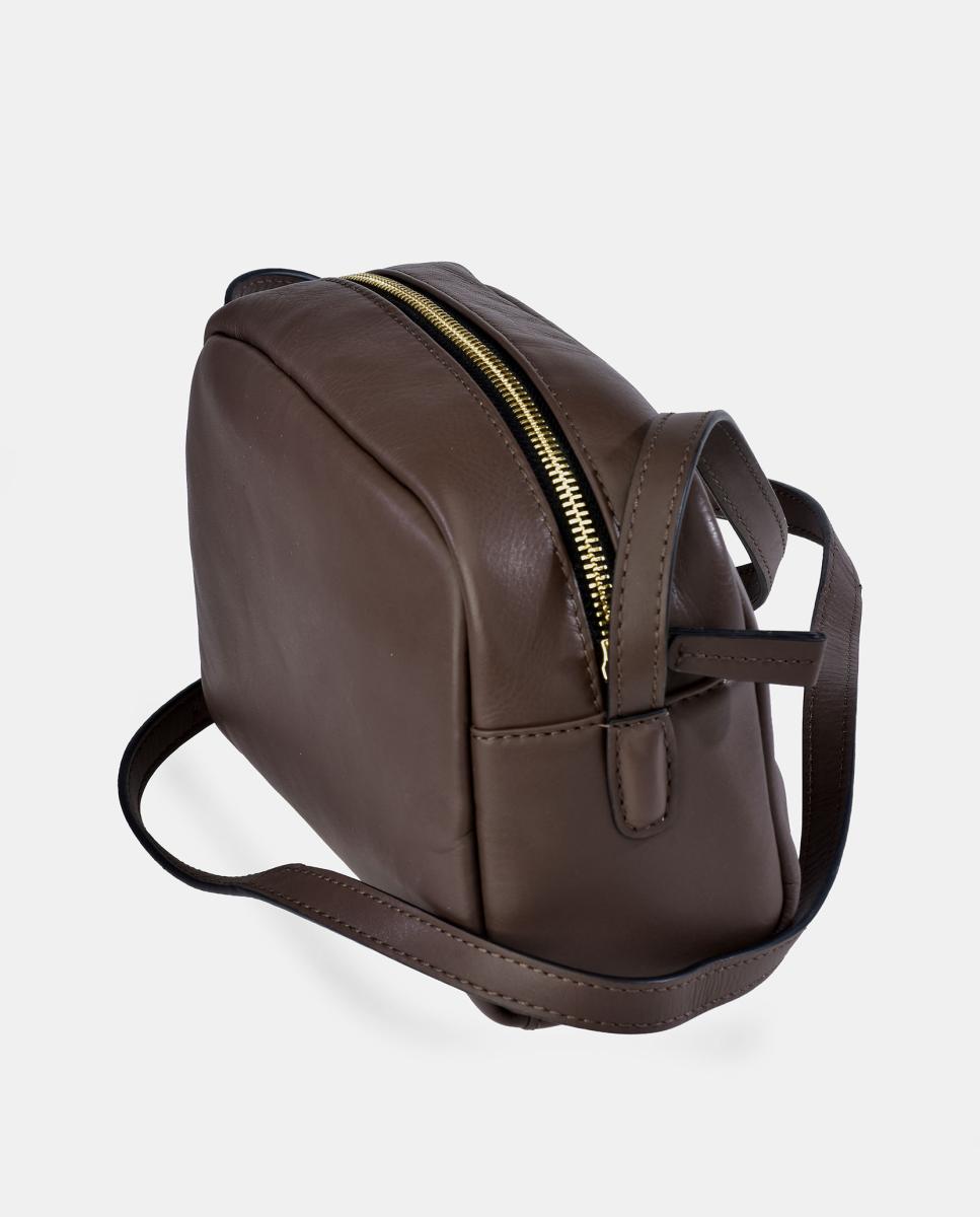 Mala Crossbody em Pele com Fecho de Correr Castanho-chocolate-3