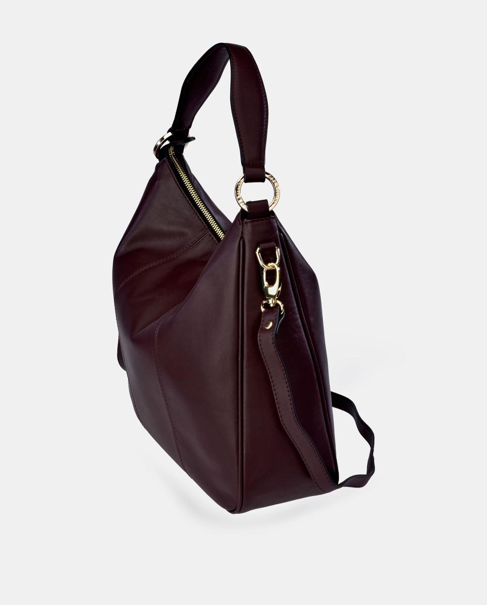Mala Hobo em Pele com Alça de Tiracolo Vermelho-escuro-3