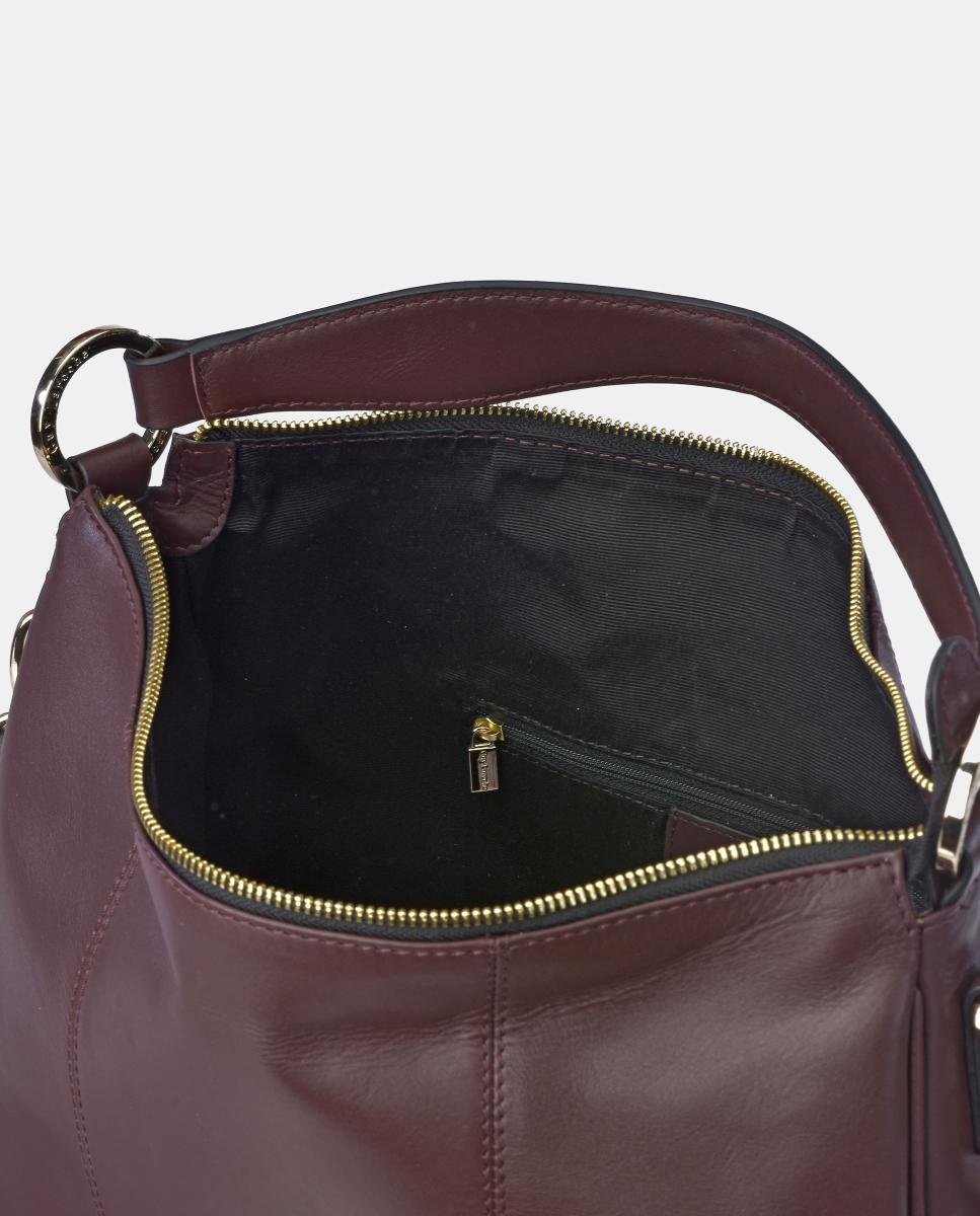 Mala Hobo em Pele com Alça de Tiracolo Vermelho-escuro-4