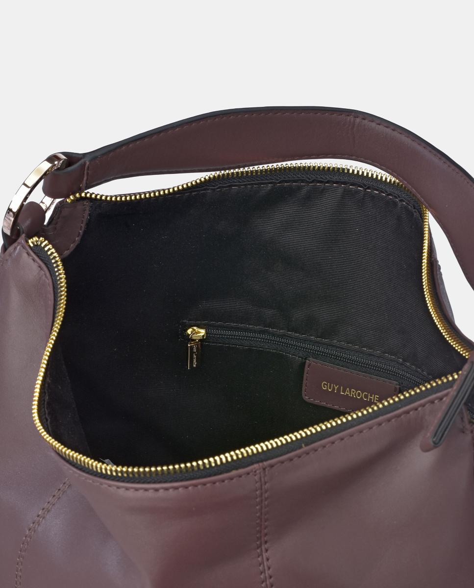 Bolso hobo Guy Laroche en piel con bandolera - Marrón chocolate Marrón chocolate-4