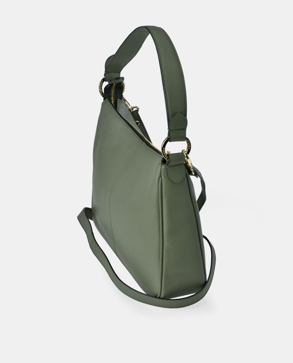 Mala Hobo em Pele com Alça de Tiracolo Verde Azeitona-3