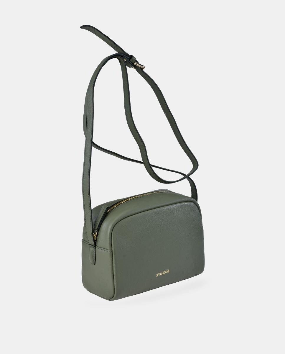 Mala Crossbody em Pele com Alça de Tiracolo e Fecho de Correr Verde Azeitona-2