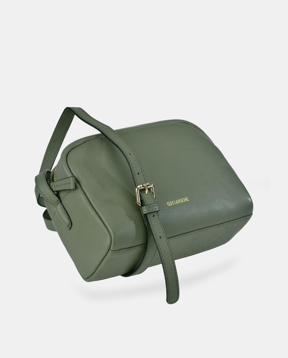 Mala Crossbody em Pele com Alça de Tiracolo e Fecho de Correr Verde Azeitona-3
