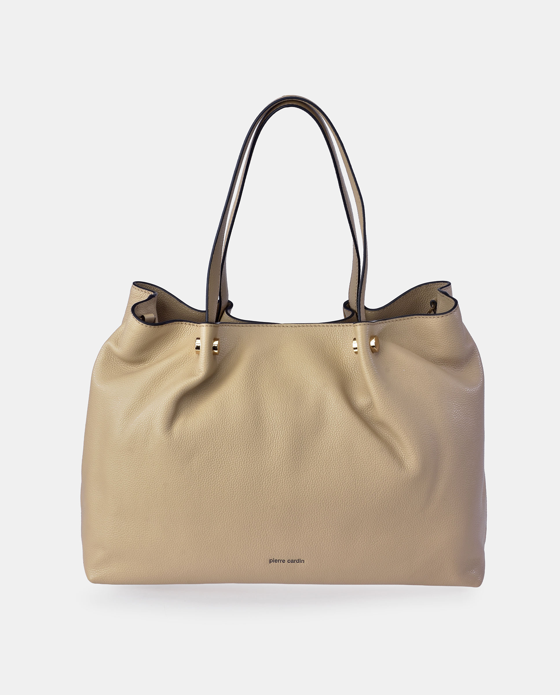 Imagen 0 de Bolso carryall grande Pierre Cardin en piel con doble asa Beige