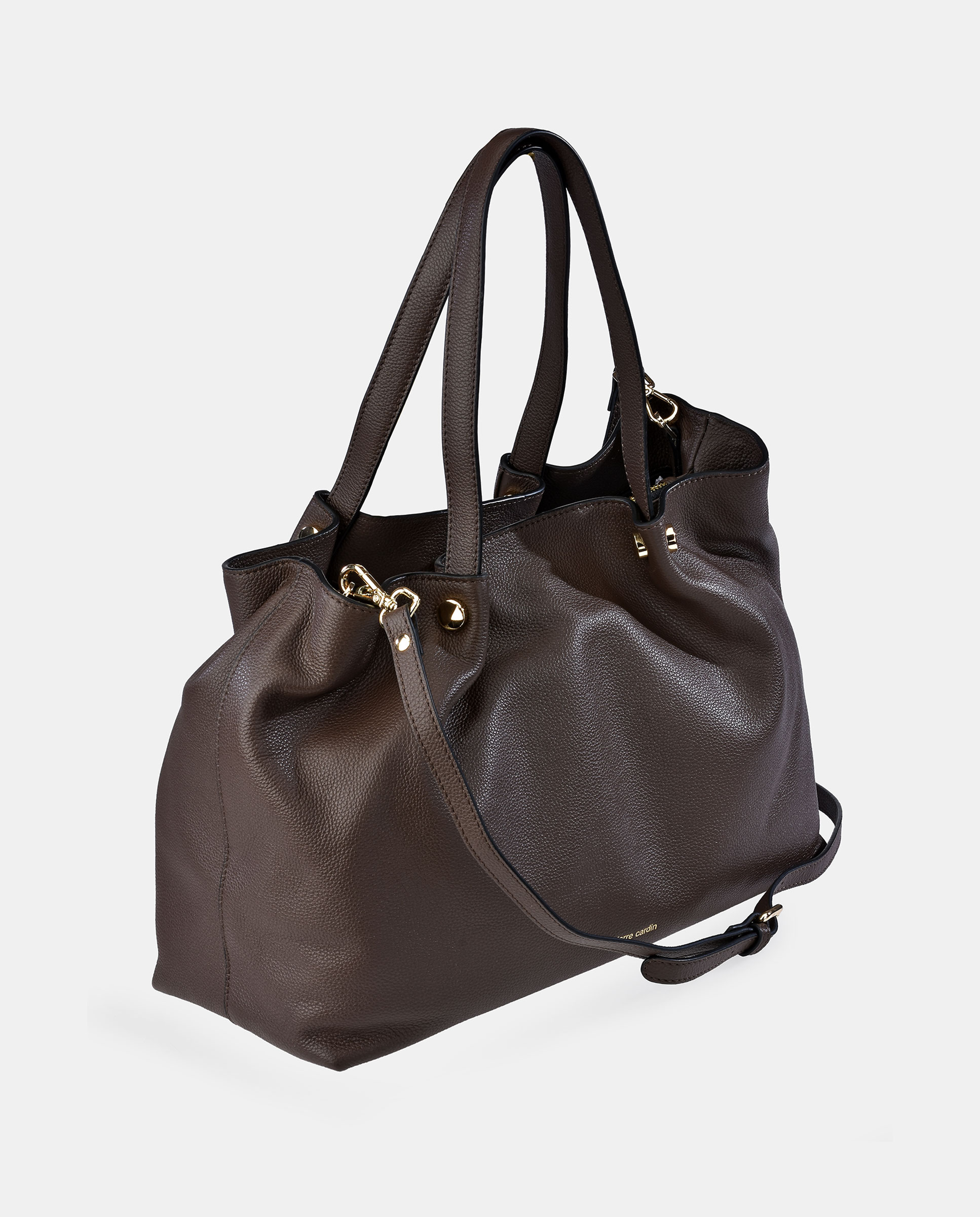 Mala Carryall Grande em Pele com Alça Dupla Castanho-chocolate-2