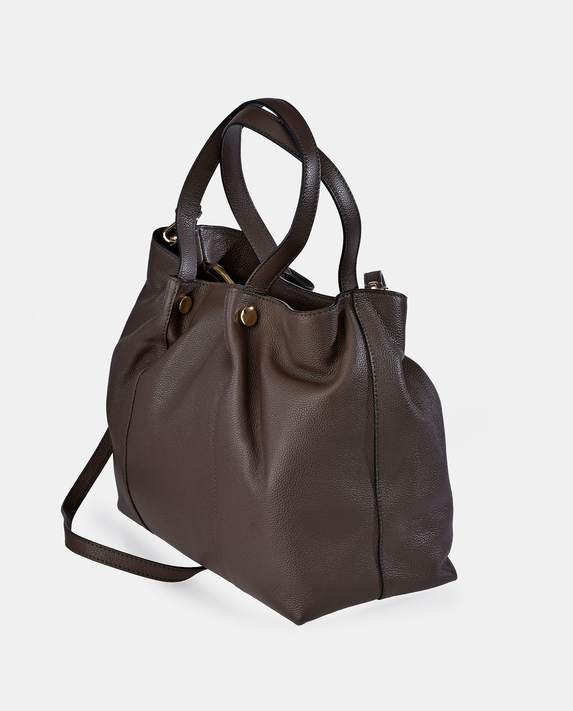 Mala Carryall Grande em Pele com Alça Dupla Castanho-chocolate-3