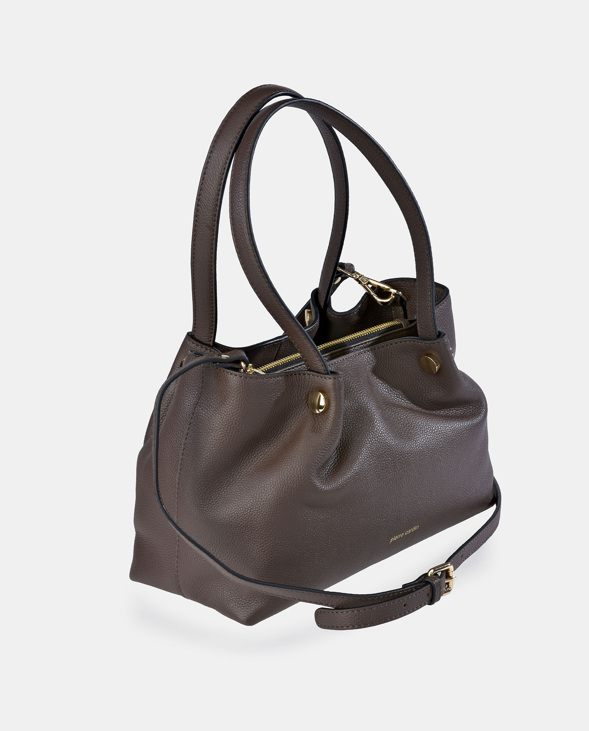 Mala Carryall em Pele com Alça Dupla Castanho-chocolate-2