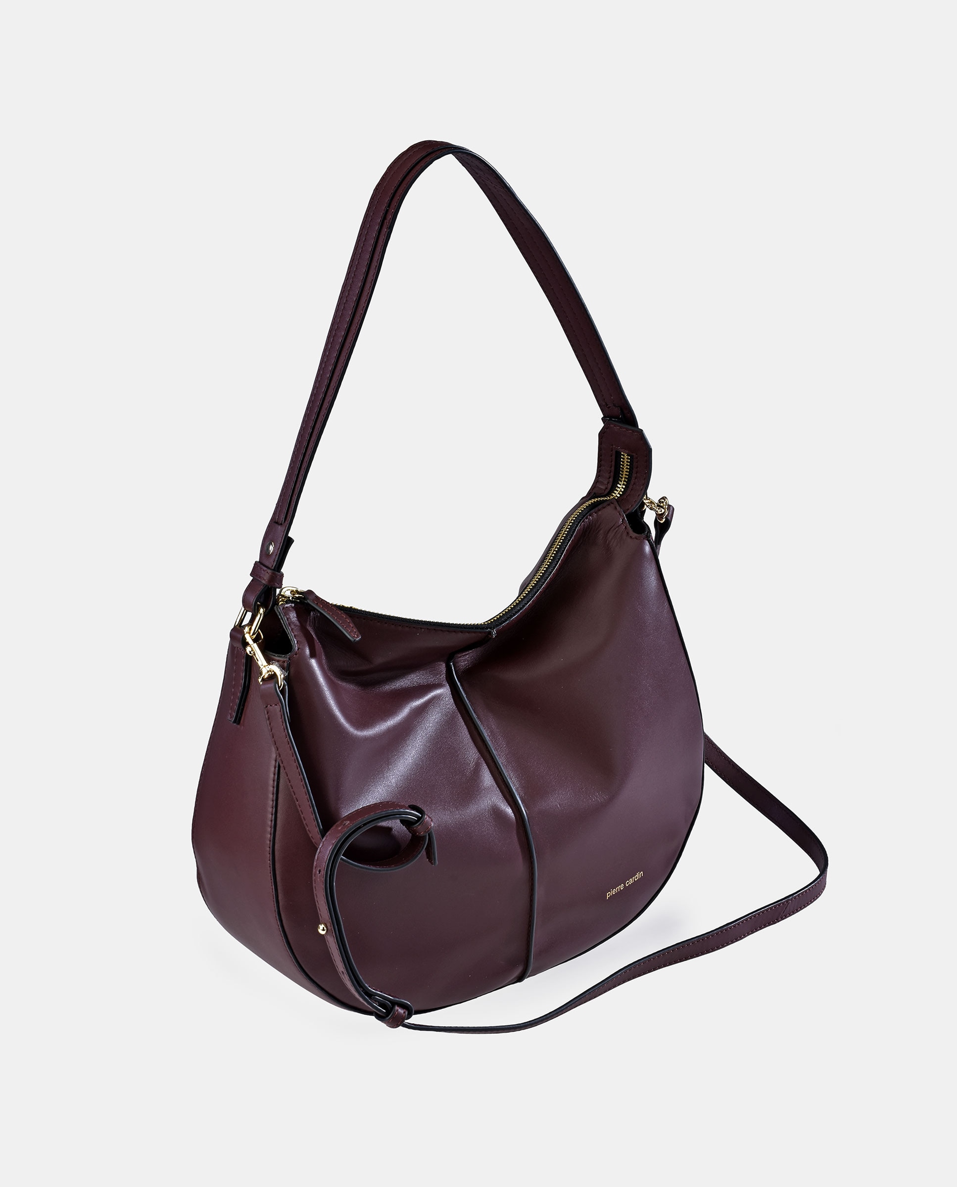 Mala Hobo em Pele com Alça de Ombro Vermelho-escuro-2
