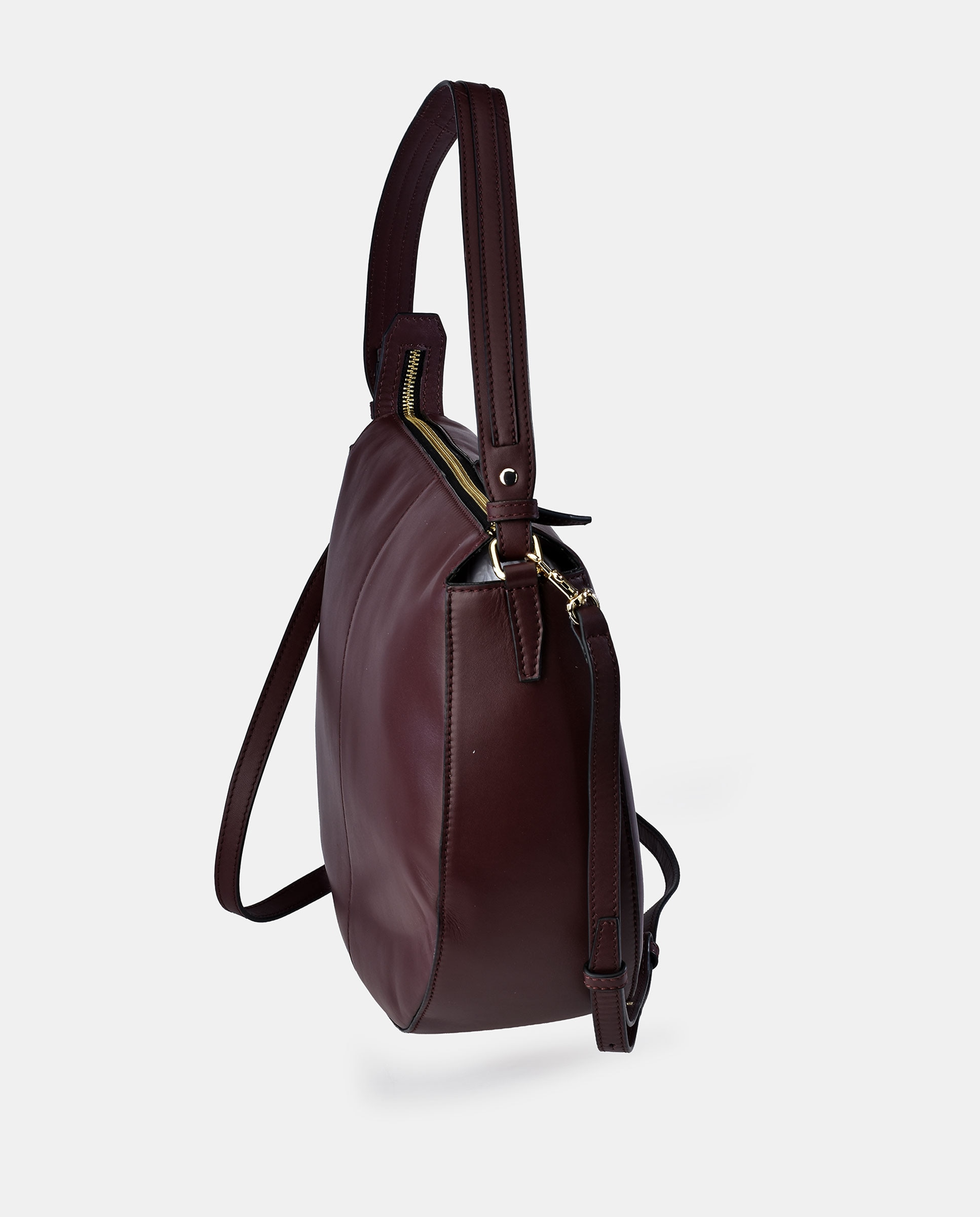 Mala Hobo em Pele com Alça de Ombro Vermelho-escuro-3