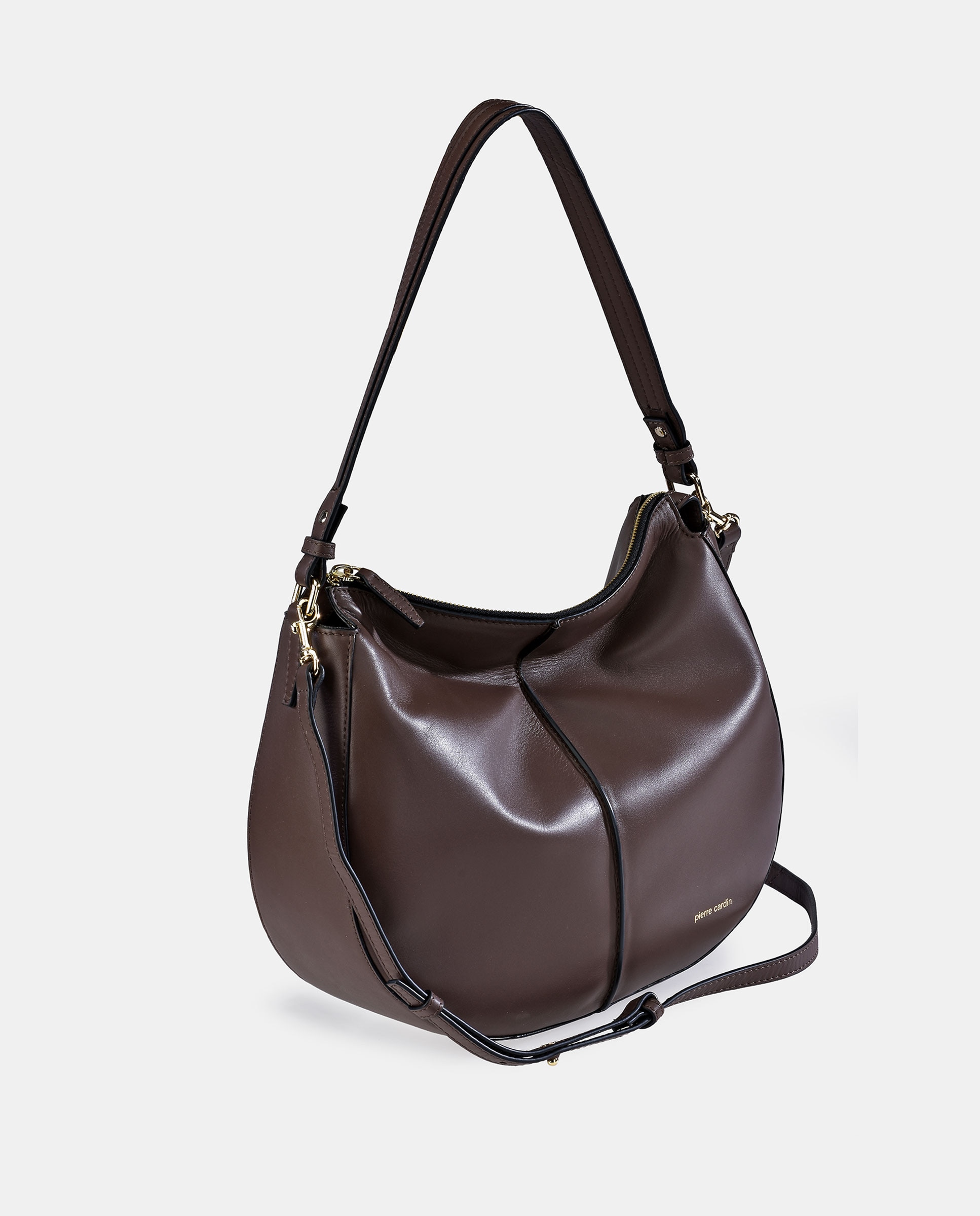 Bolso hobo Pierre Cardin en piel con asa de hombro - Marrón chocolate Marrón chocolate-2