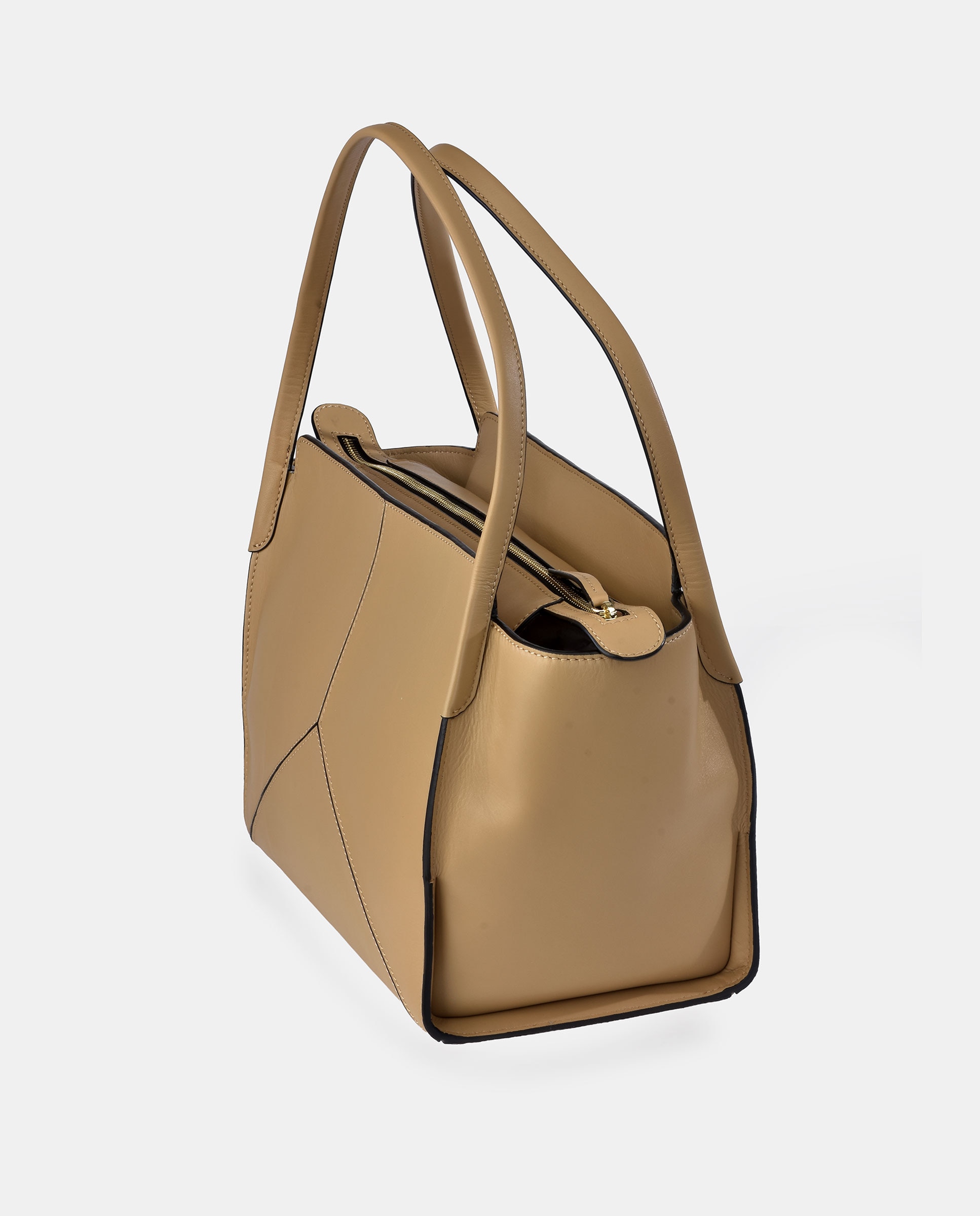 Bolso carryall en piel de Pierre Cardin con doble asa larga - Marrón caramelo Marrón caramelo-3