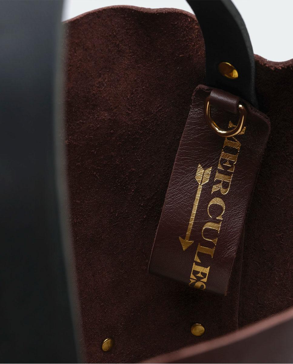 Bolso grande de piel estilo cubo con flecos un asa fija corta y una larga - Mercules - Marrón chocolate Marrón chocolate-4