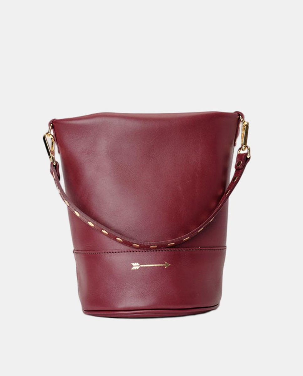Bolso mediano de piel estilo cubo que cuenta con dos asas de remaches desmontables - Mercules - Rojo Teja Rojo Granate-1