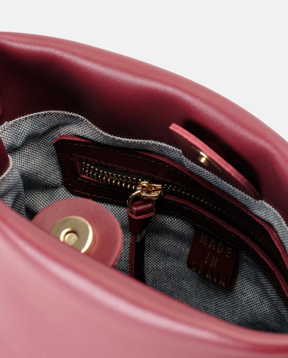 Bolso mediano de piel estilo cubo que cuenta con dos asas de remaches desmontables - Mercules - Rojo Teja Rojo Granate-4