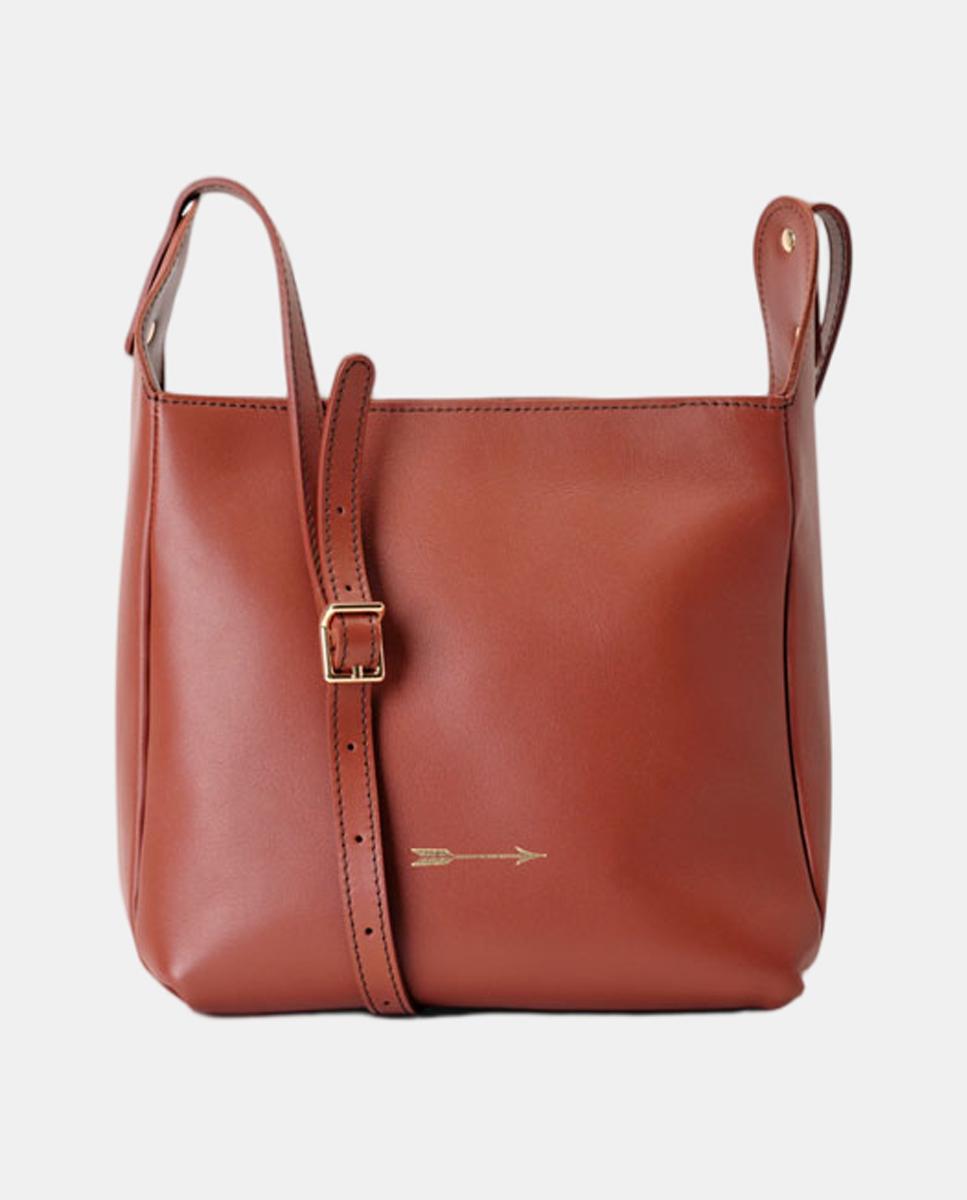 Bolso mediano de piel estilo bandolera con estructura rectangular y asa regulable - Mercules - Rojo Teja Rojo Teja-1