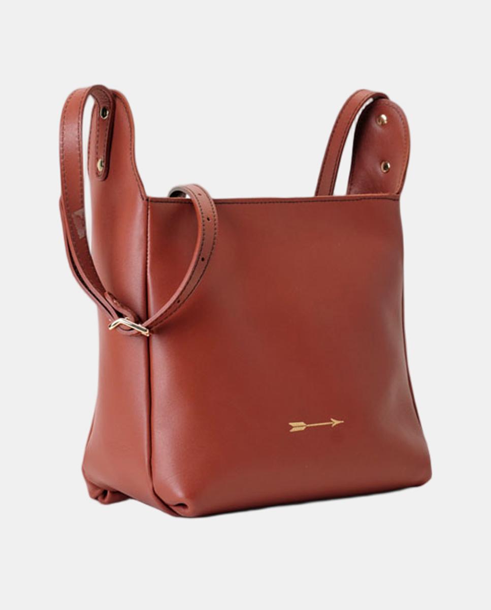 Bolso mediano de piel estilo bandolera con estructura rectangular y asa regulable - Mercules - Rojo Teja Rojo Teja-2