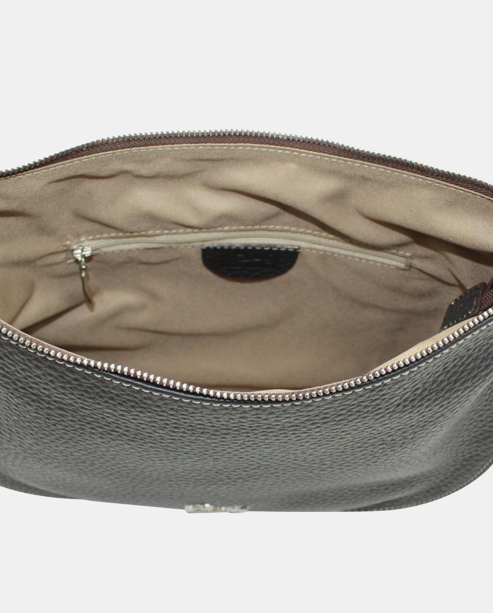 Mala Hobo de Granulado Grosso em Pele New com Fecho de Correr e Alça de Tiracolo Castanho-4