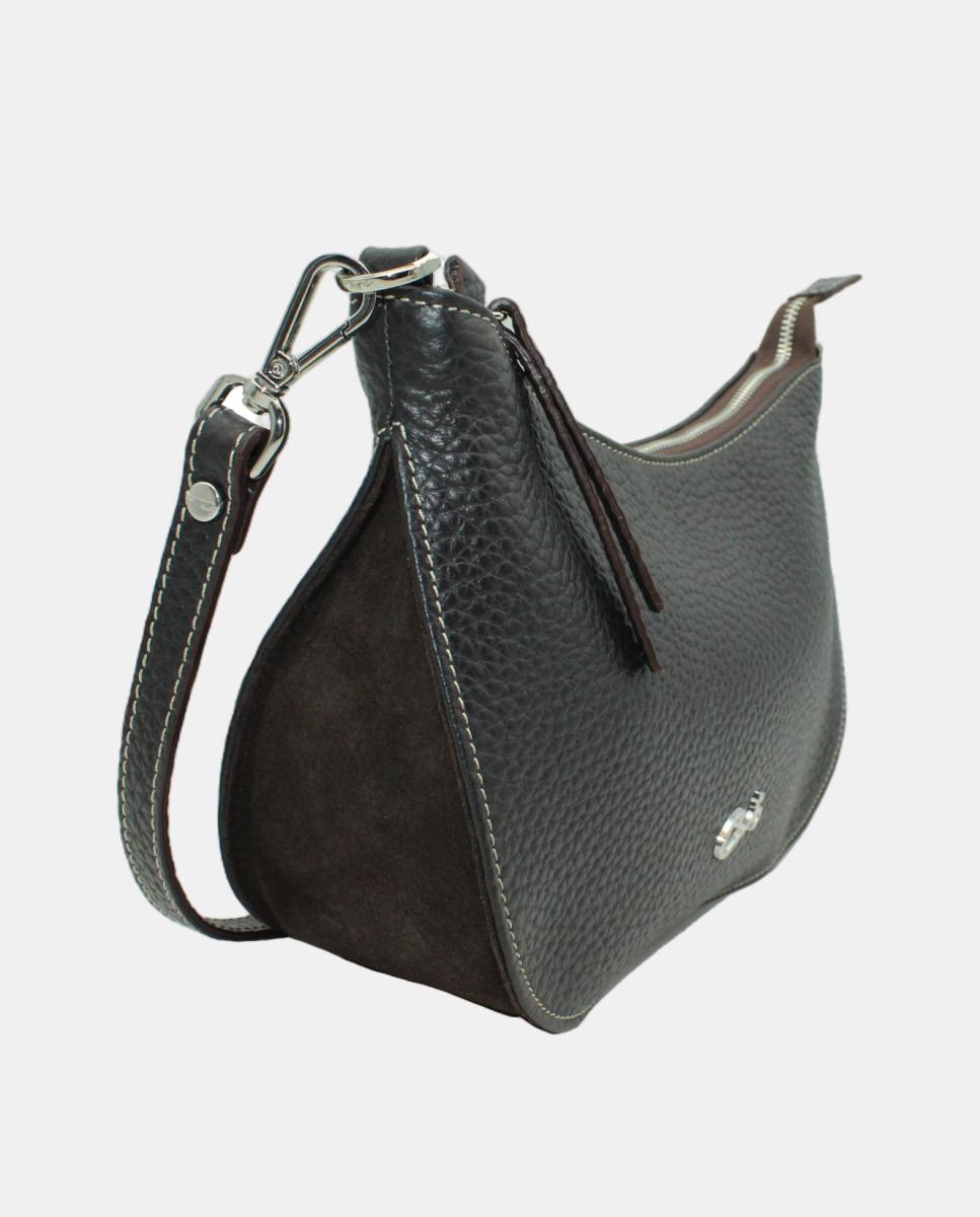 Mala Crossbody em Pele New com Granulado Grosso e Fecho de Correr Castanho-2
