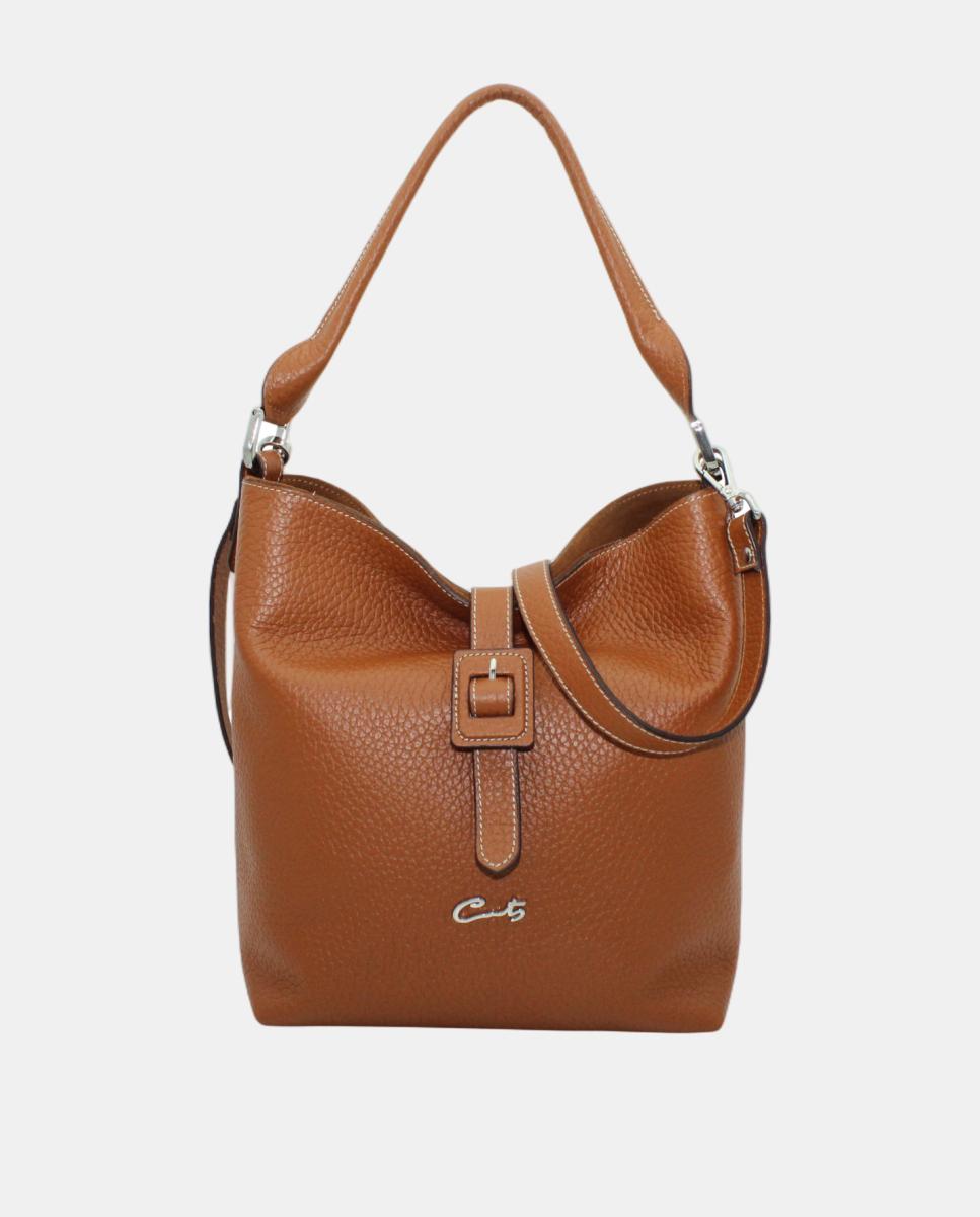 Imagem 0 de Mala Hobo com Aba de Granulado Grosso em Pele New com Fivela