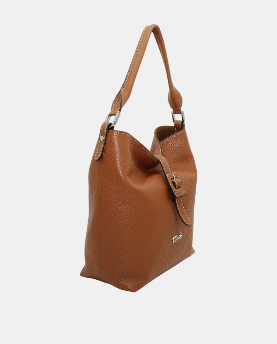 Mala Hobo com Aba de Granulado Grosso em Pele New com Fivela Castanho taupe-2