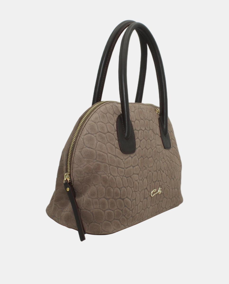 Mala Hobo com Aba de Granulado Grosso em Pele New com Fivela Castanho-2