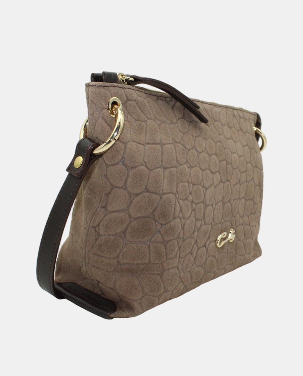 Mala Crossbody de Grão Grosso Combinada com Fecho de Correr Castanho taupe-2
