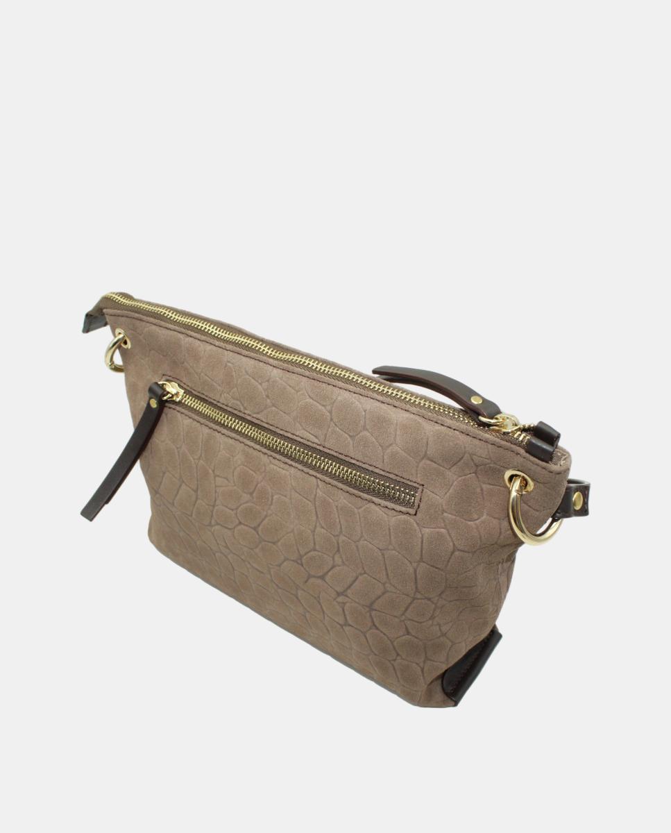 Mala Crossbody de Grão Grosso Combinada com Fecho de Correr Castanho taupe-3