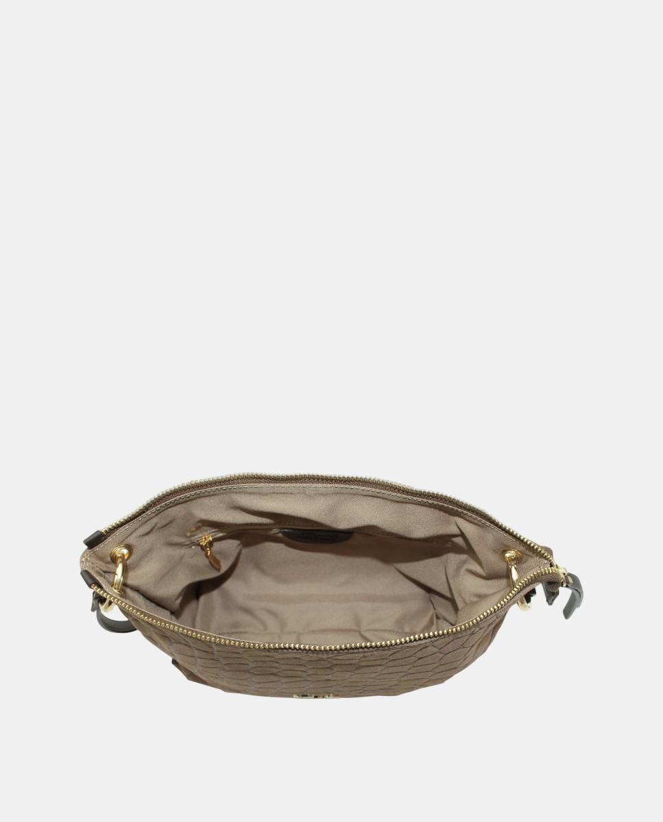 Mala Crossbody de Grão Grosso Combinada com Fecho de Correr Castanho taupe-4