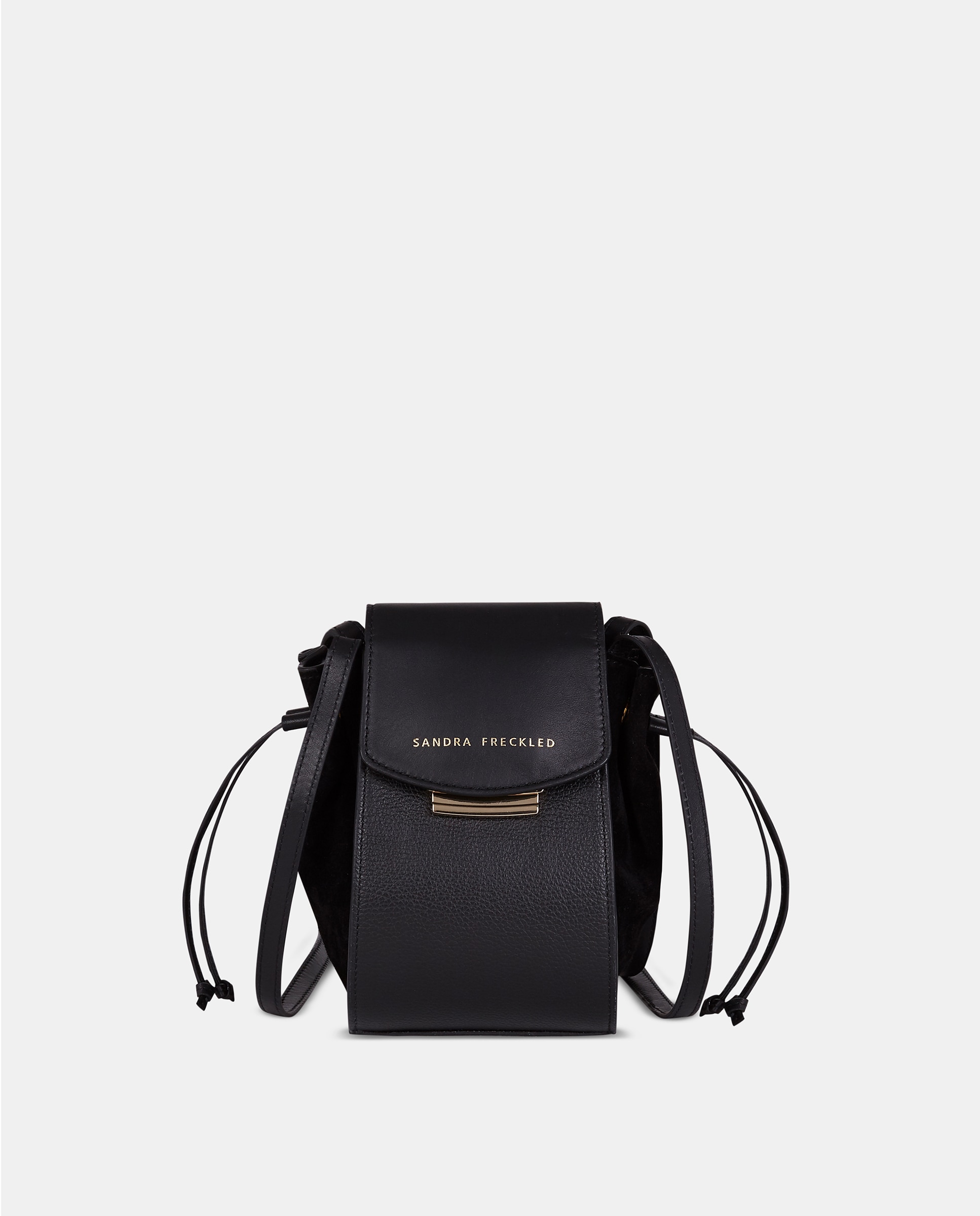 Bolso crossbody pequeño con solapa y asas largas en piel combinada - Sandra Freckled - Negro Negro-1