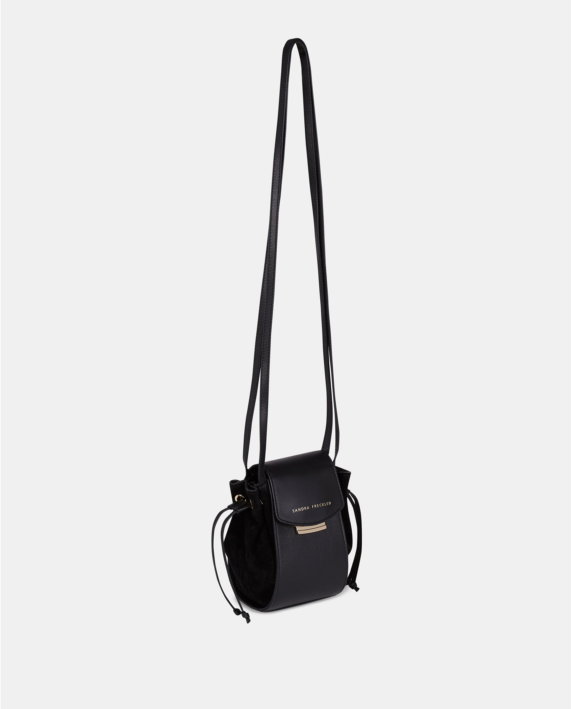 Bolso crossbody pequeño con solapa y asas largas en piel combinada - Sandra Freckled - Negro Negro-2