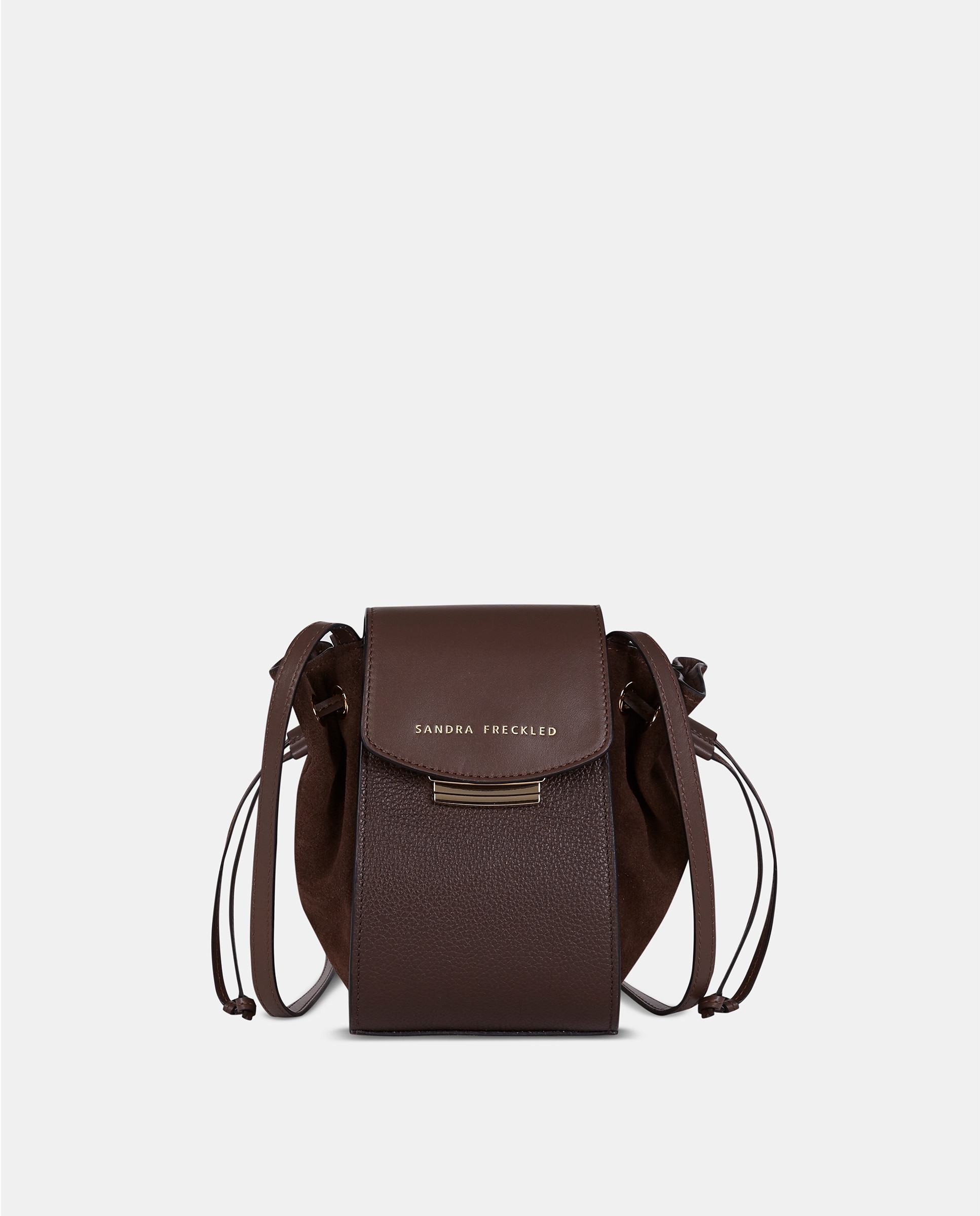 Bolso crossbody pequeño con solapa y asas largas en piel combinada - Sandra Freckled - Marrón chocolate Marrón chocolate-1