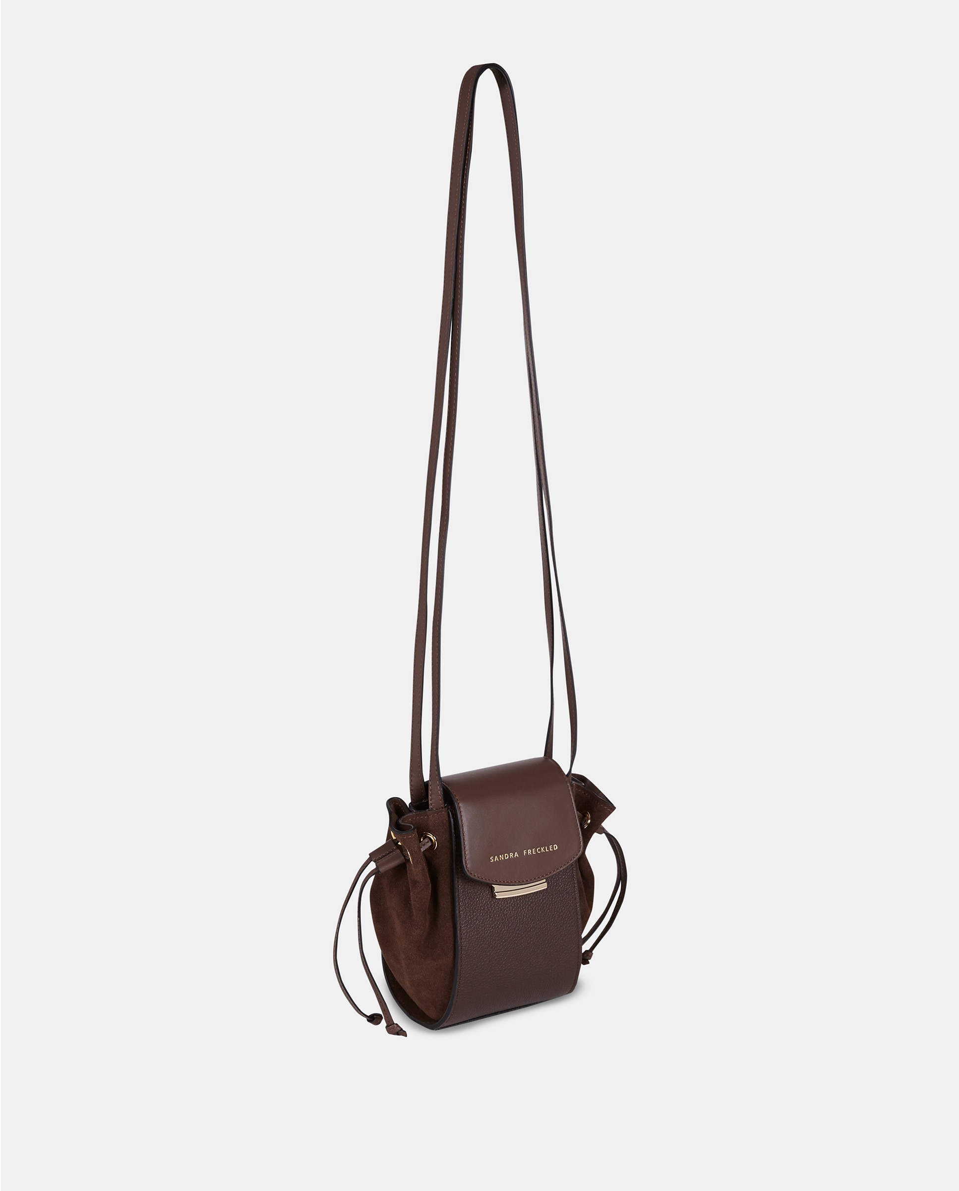 Bolso crossbody pequeño con solapa y asas largas en piel combinada - Sandra Freckled - Marrón chocolate Marrón chocolate-2