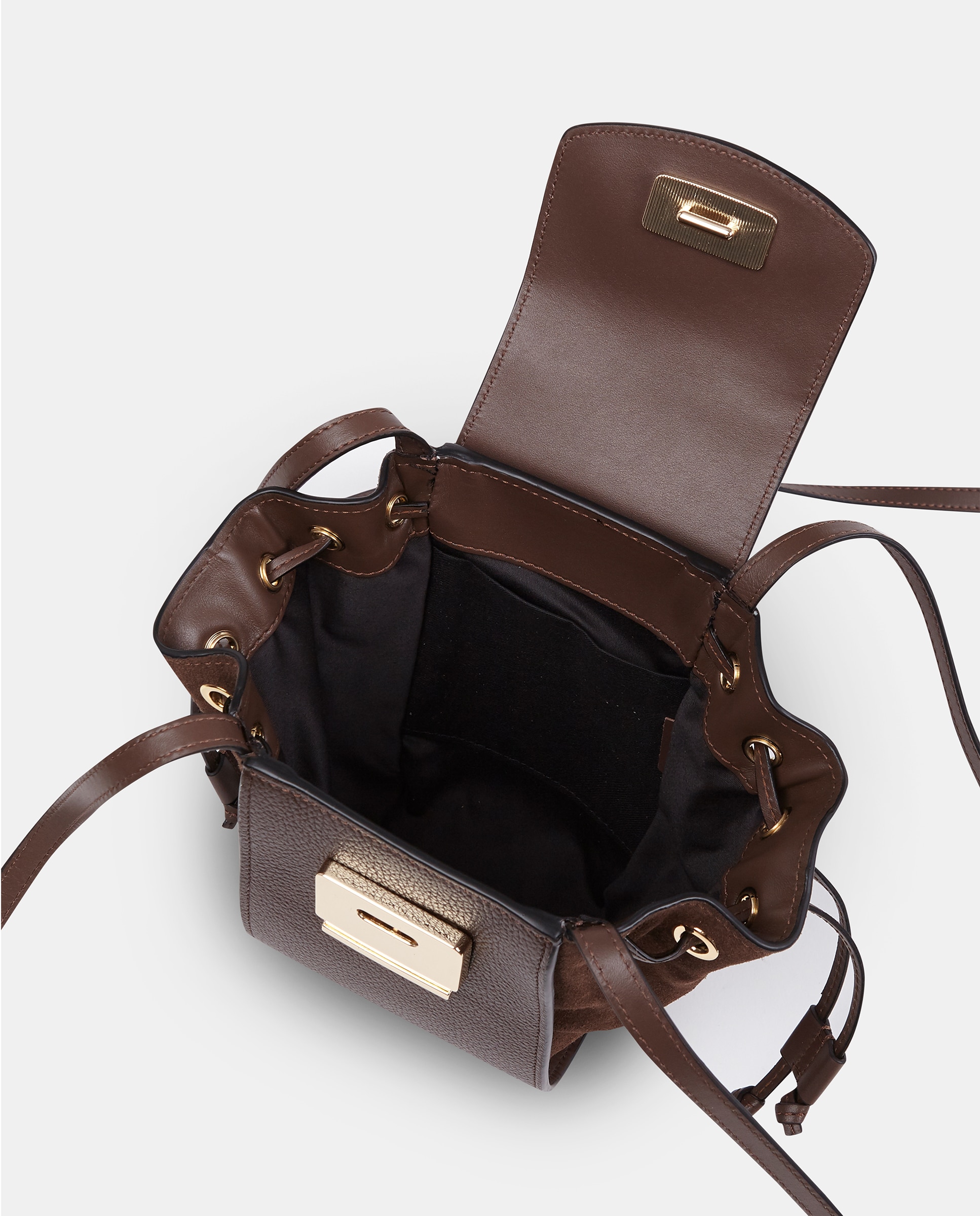 Bolso crossbody pequeño con solapa y asas largas en piel combinada - Sandra Freckled - Marrón chocolate Marrón chocolate-3