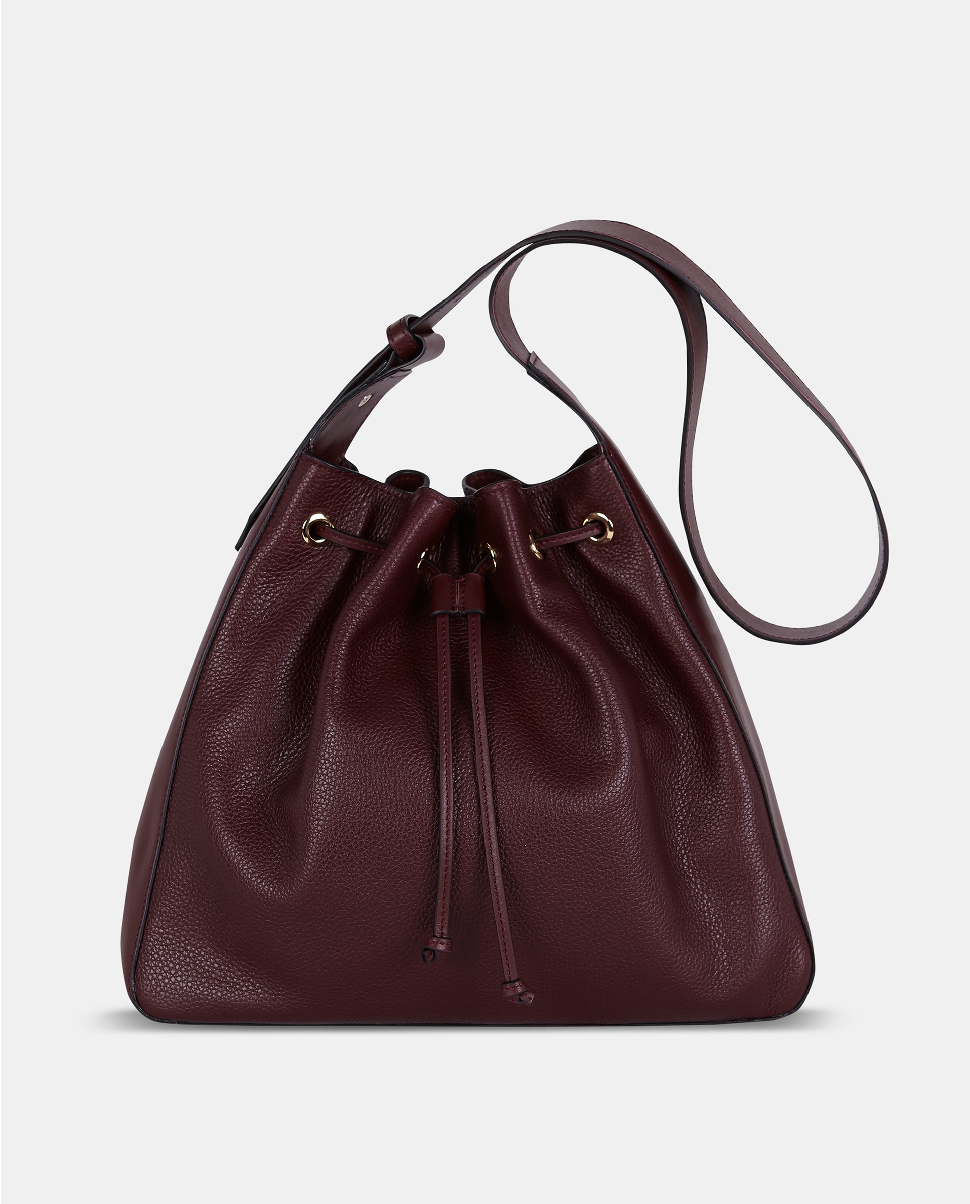 Imagen 0 de Bolso crossbody en piel con cierre de cordón Rojo Granate