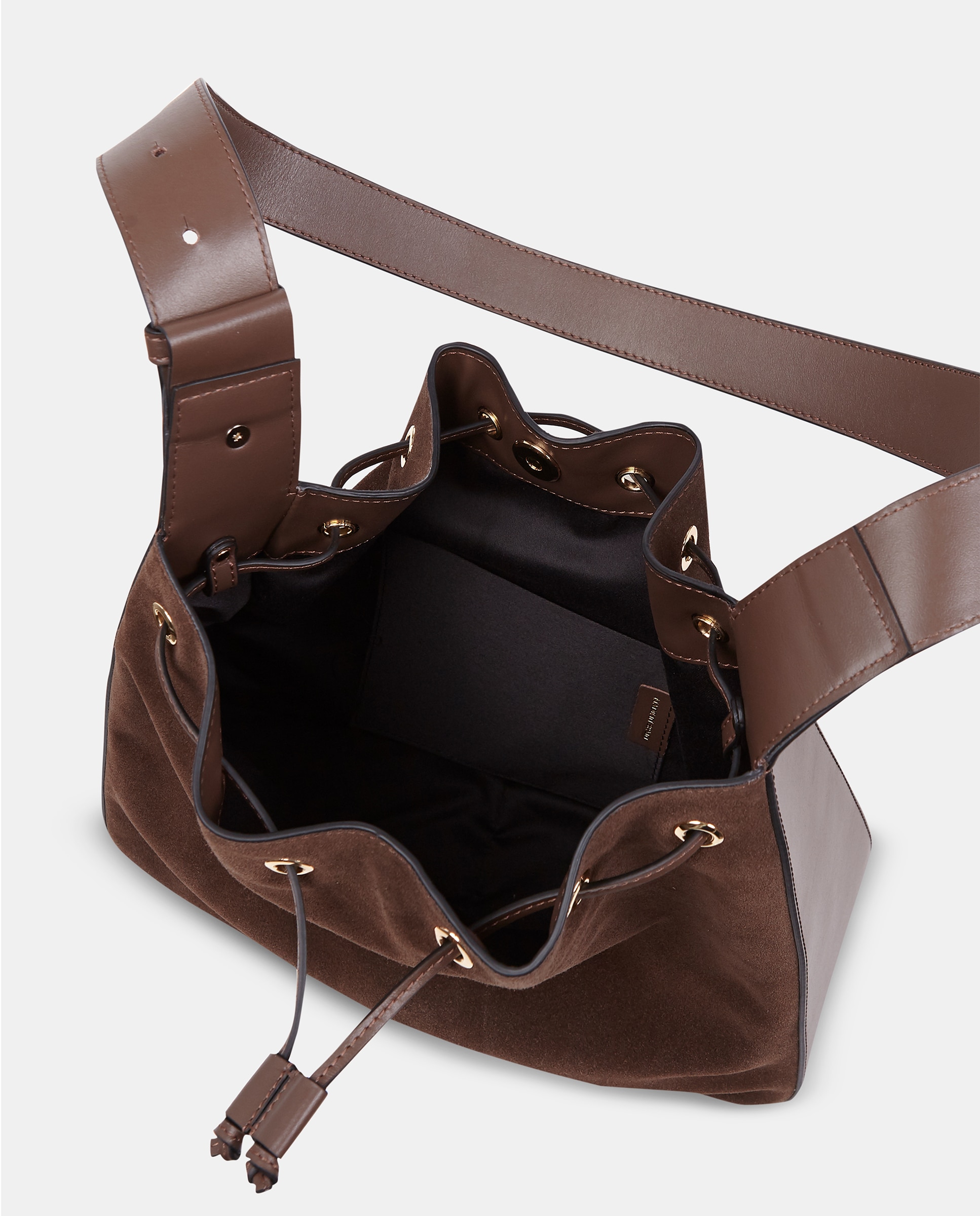 Mala Crossbody em Croute com Fecho de Cordão Castanho-chocolate-3