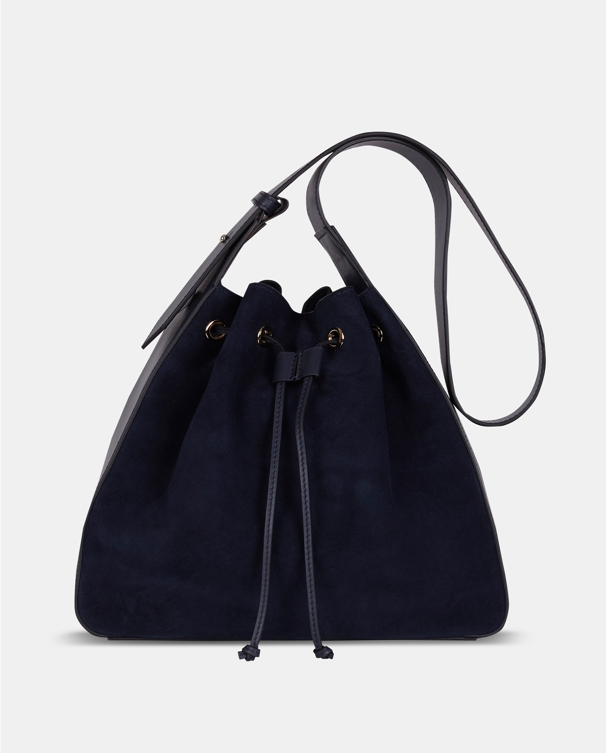 Imagen 0 de Bolso crossbody en piel serraje con cierre de cordón Azul oscuro