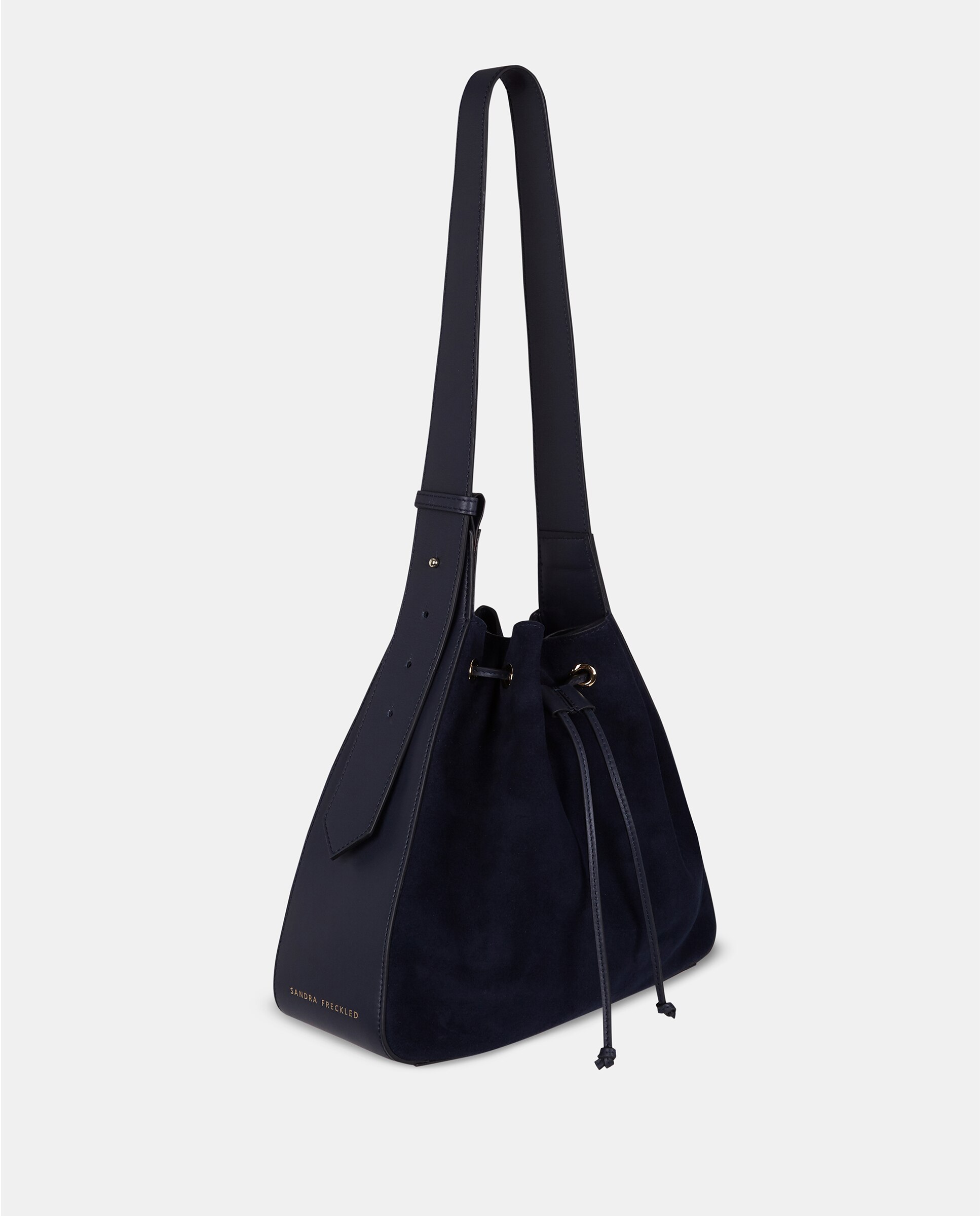 Bolso crossbody en piel serraje con cierre de cordón - Sandra Freckled - Azul oscuro Azul oscuro-2