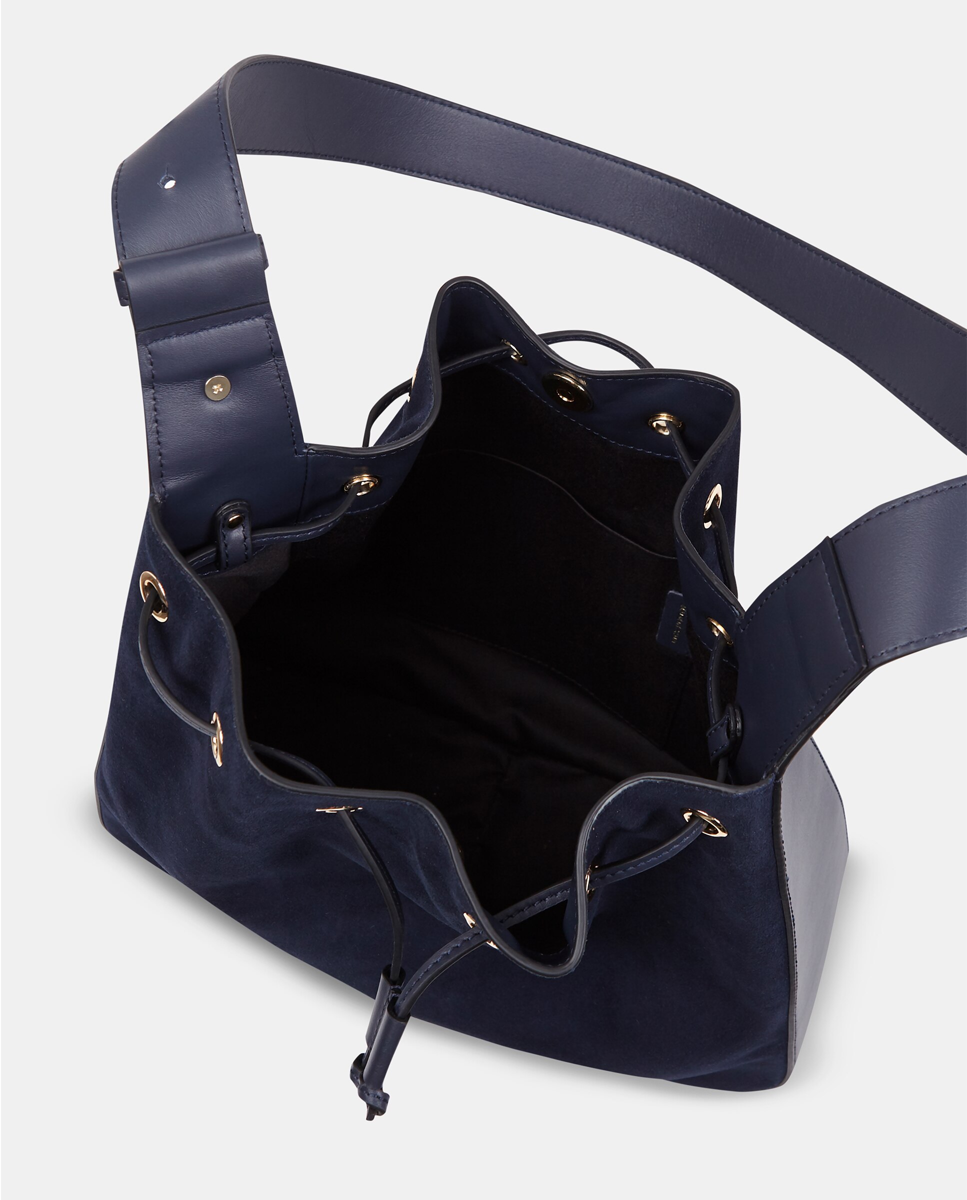 Bolso crossbody en piel serraje con cierre de cordón - Sandra Freckled - Azul oscuro Azul oscuro-3