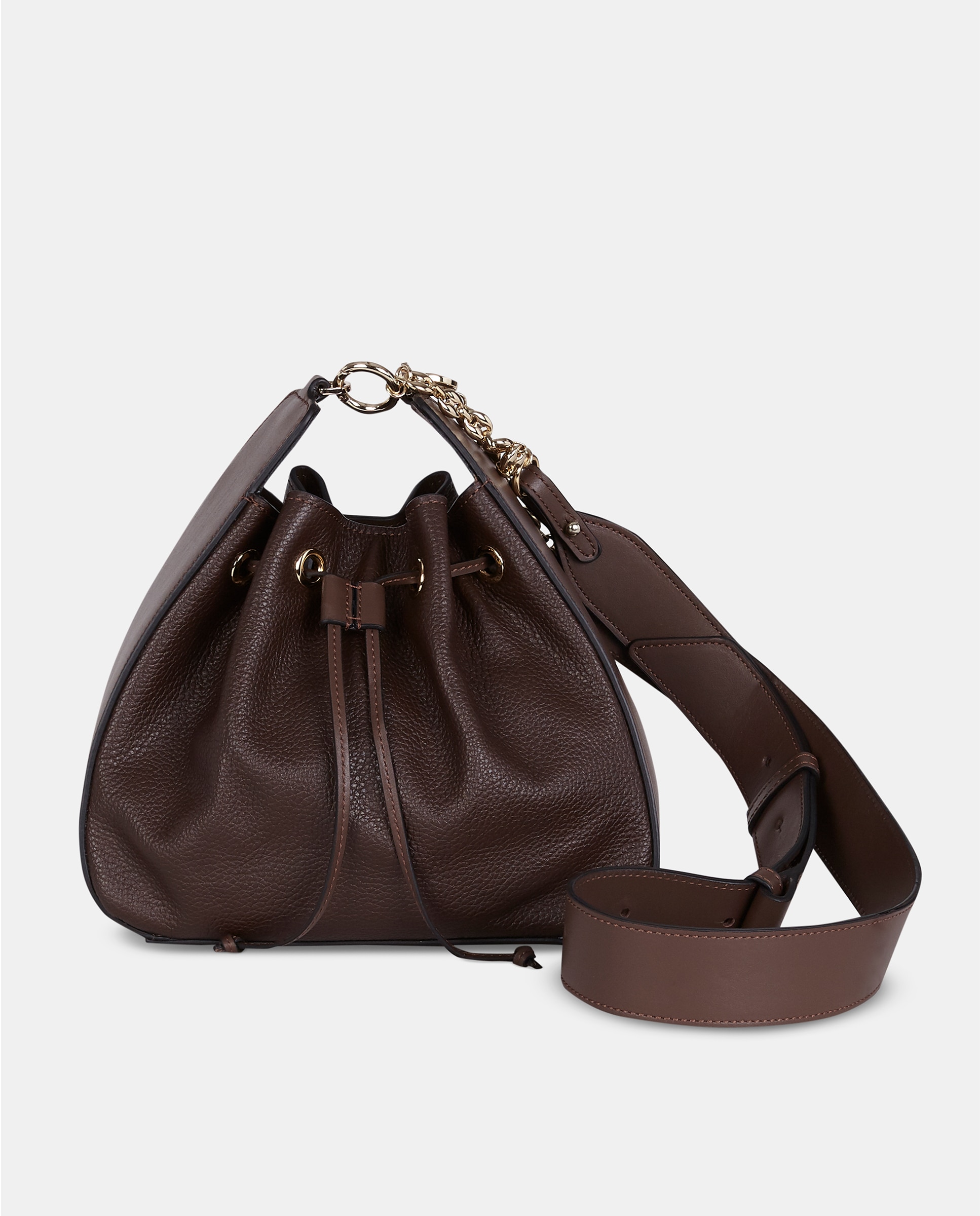 Imagem 0 de Mala Crossbody Pequena com Alça de Tiracolo Larga e Fecho de Cordão em Pele Lisa