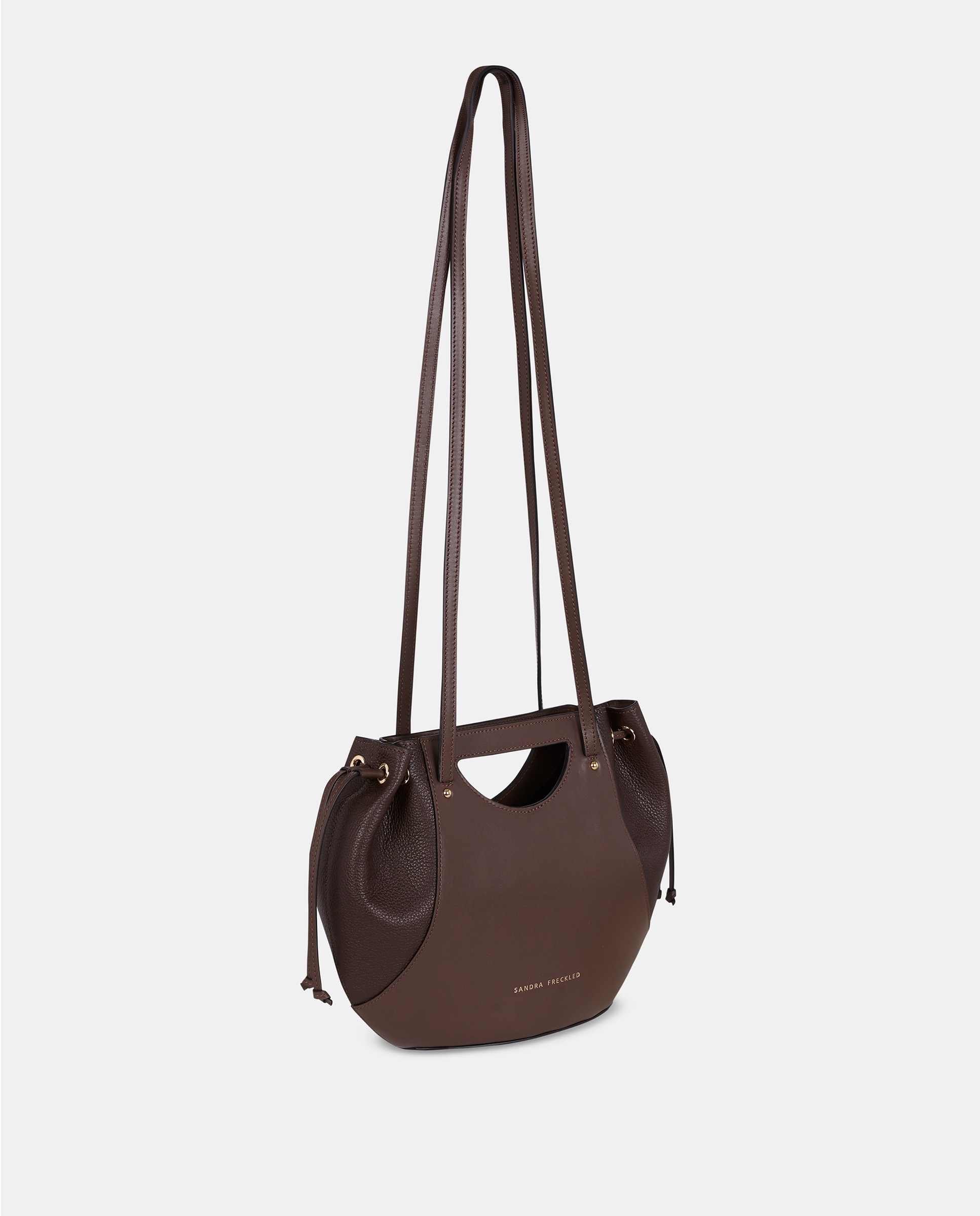 Bolso crossbody en piel con asa de mano - Sandra Freckled - Marrón chocolate Marrón chocolate-2