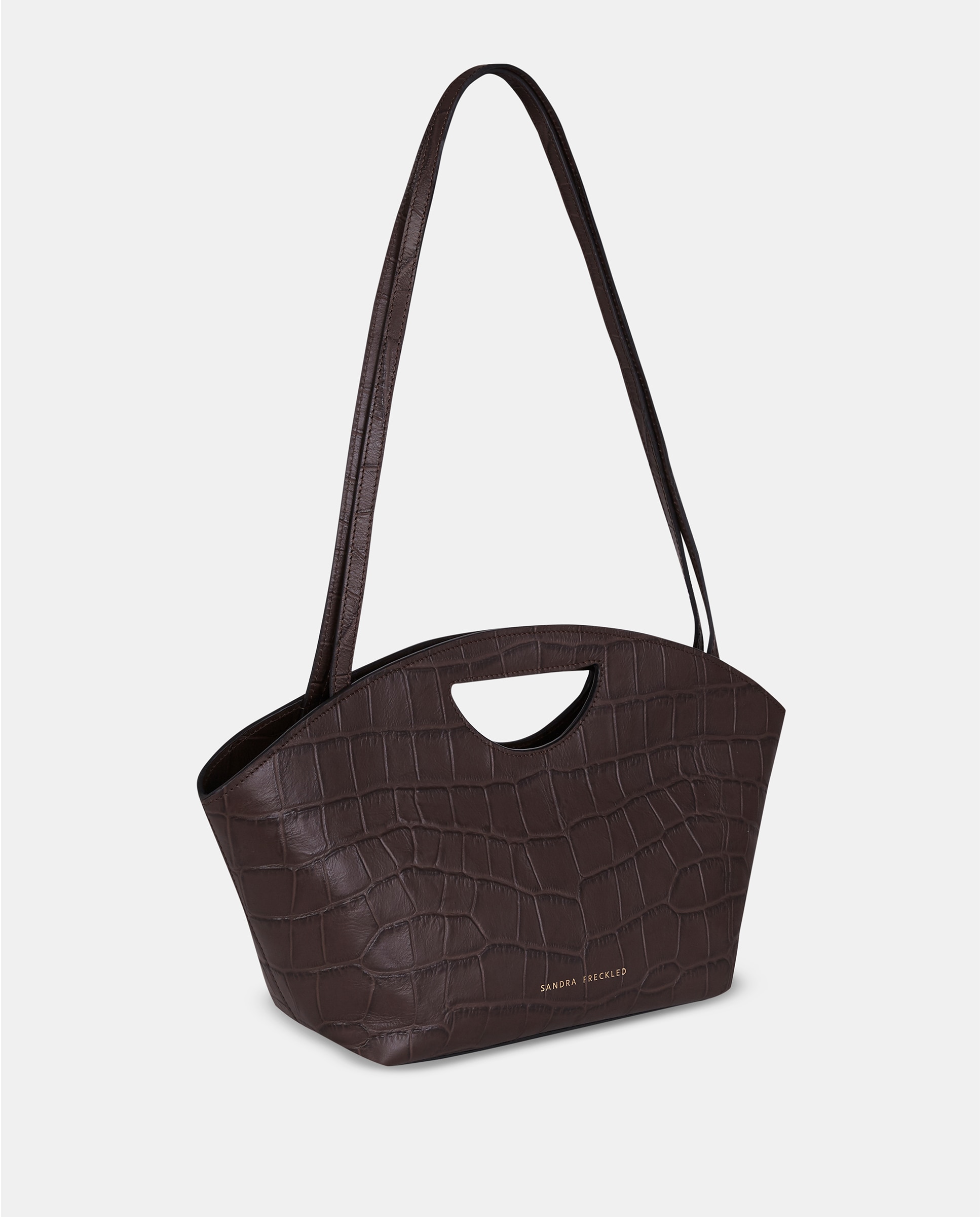 Bolso crossbody con asas de mano en piel grabada - Sandra Freckled - Marrón chocolate Marrón chocolate-2
