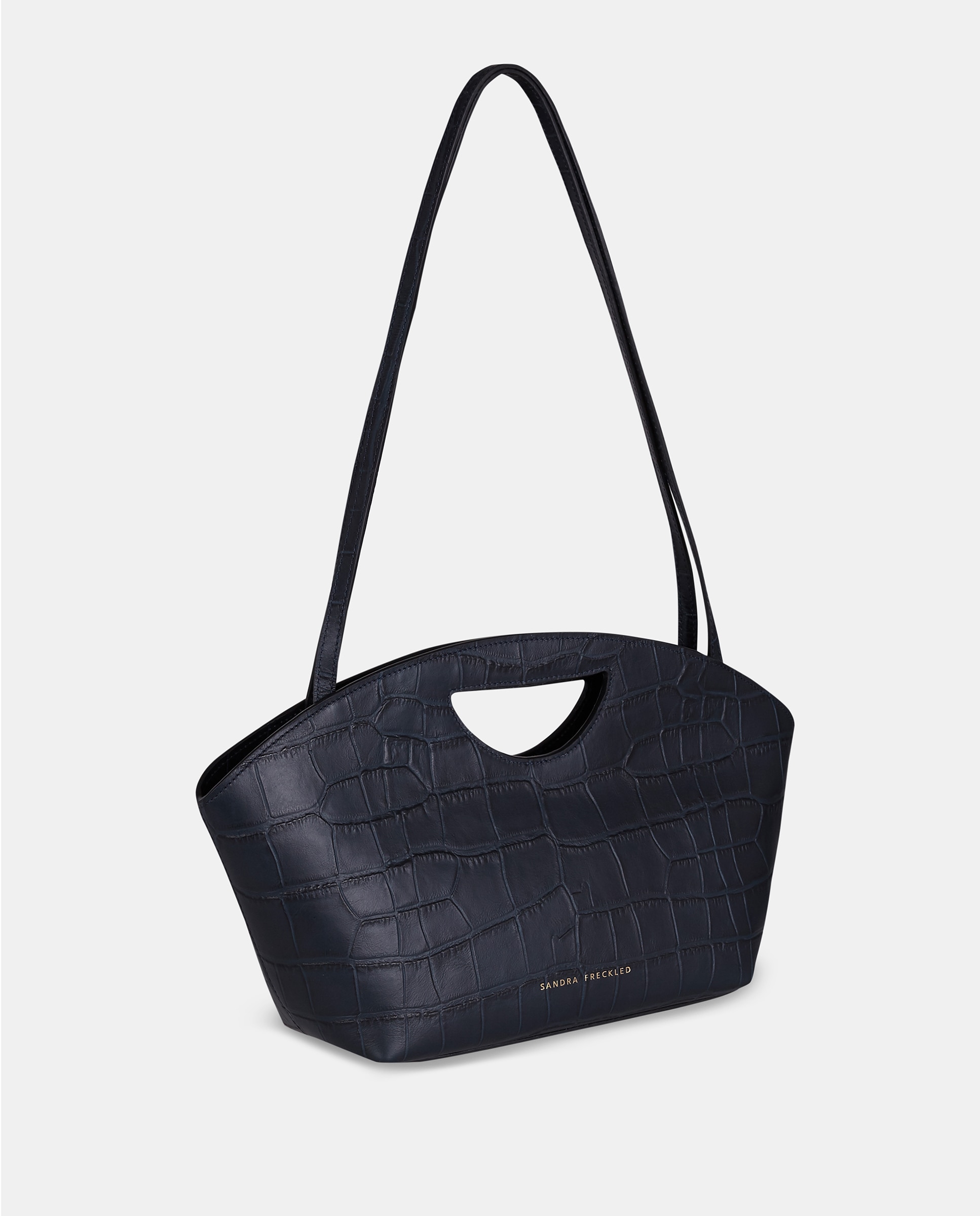 Bolso crossbody con asas de mano en piel grabada - Sandra Freckled - Azul oscuro Azul oscuro-2