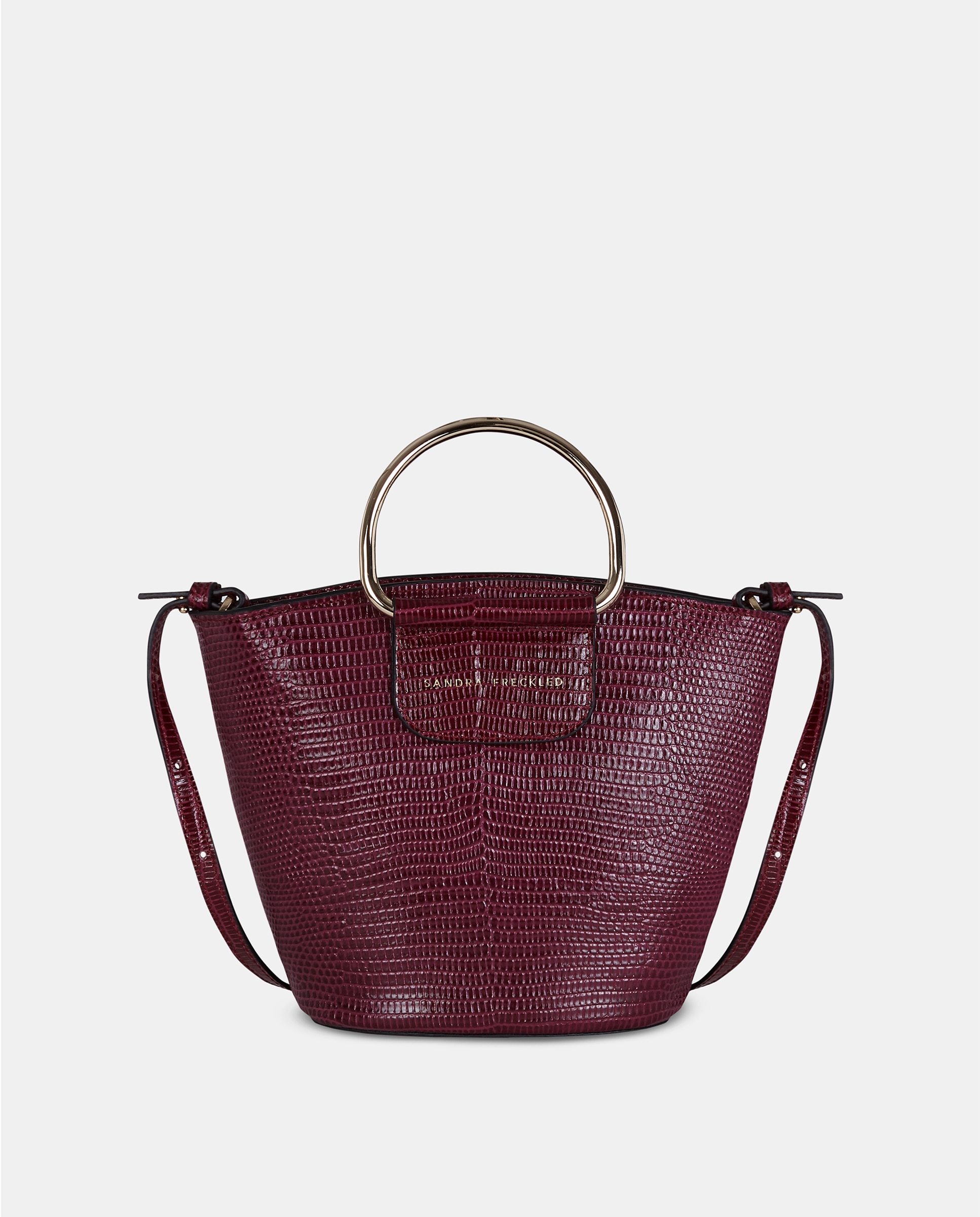 Imagen 0 de Bolso crossbody con asas metálicas en piel grabada Rojo oscuro