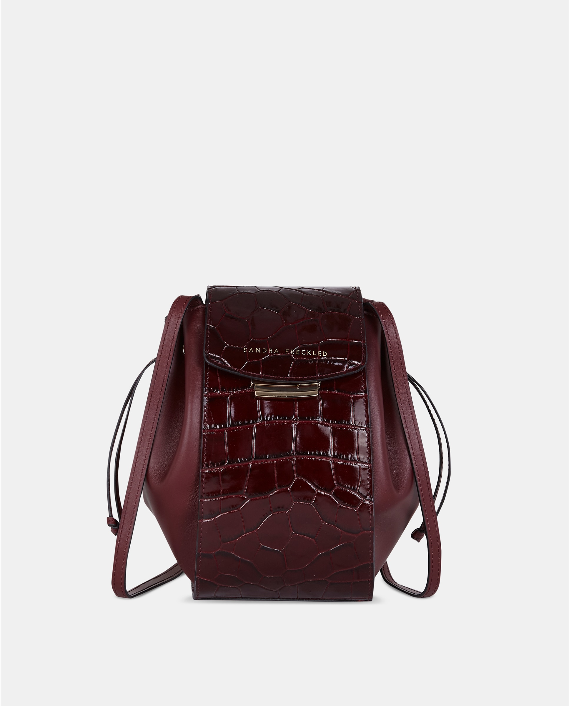 Bolso crossbody con solapa y asas largas en piel grabada - Sandra Freckled - Rojo Granate Rojo Granate-1