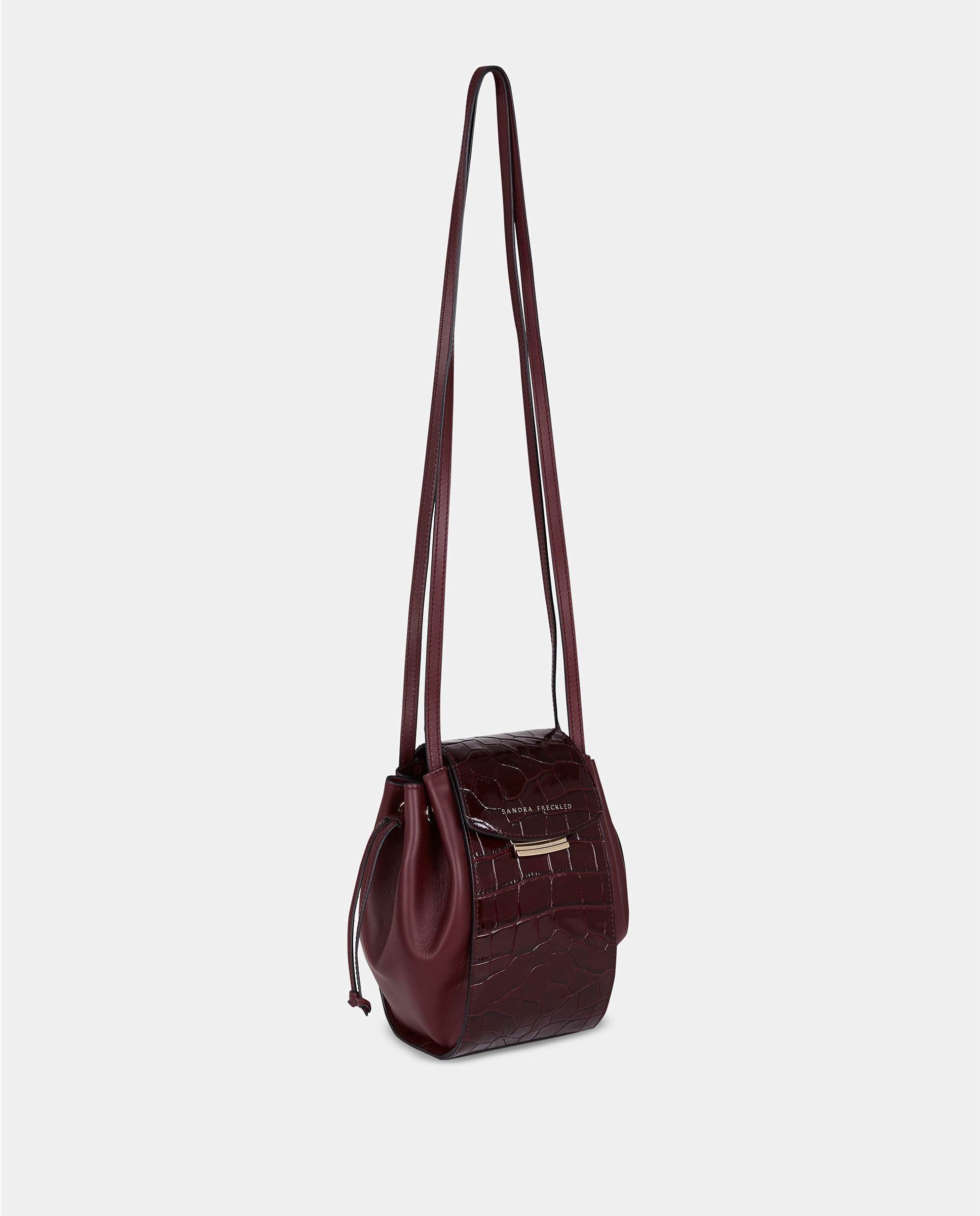 Bolso crossbody con solapa y asas largas en piel grabada - Sandra Freckled - Rojo Granate Rojo Granate-2