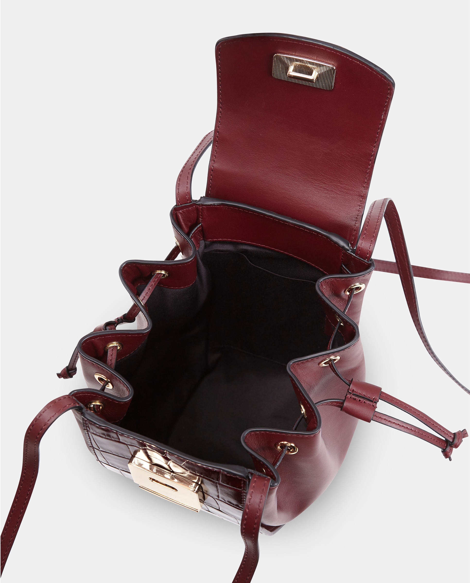 Bolso crossbody con solapa y asas largas en piel grabada - Sandra Freckled - Rojo Granate Rojo Granate-3