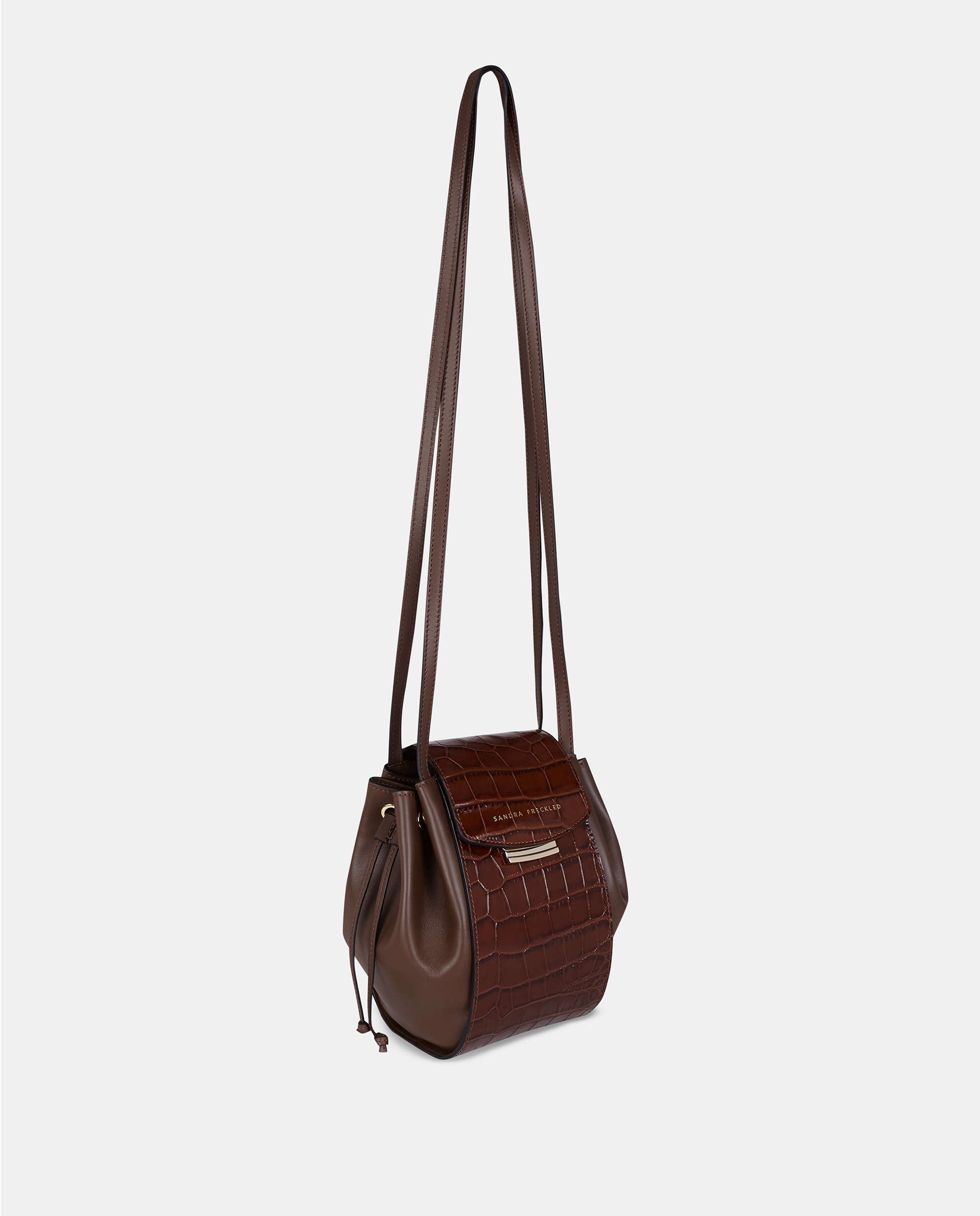 Bolso crossbody con solapa y asas largas en piel grabada - Sandra Freckled - Marrón chocolate Marrón chocolate-2